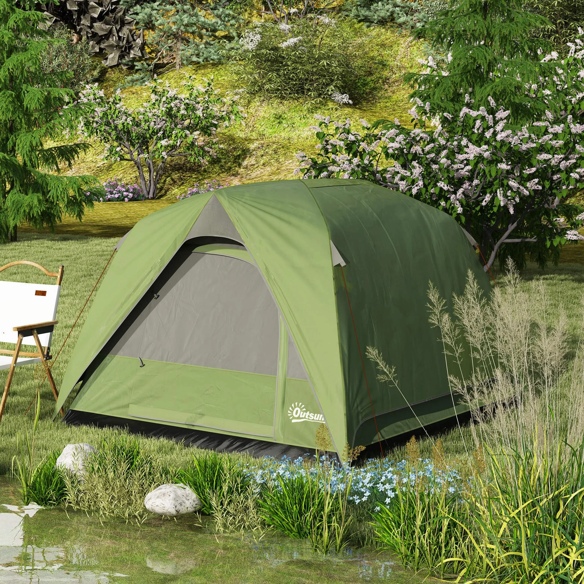 Outsunny Tenda da Campeggio 3 Persone Impermeabile 3000mm a Cupola con Pavimento
