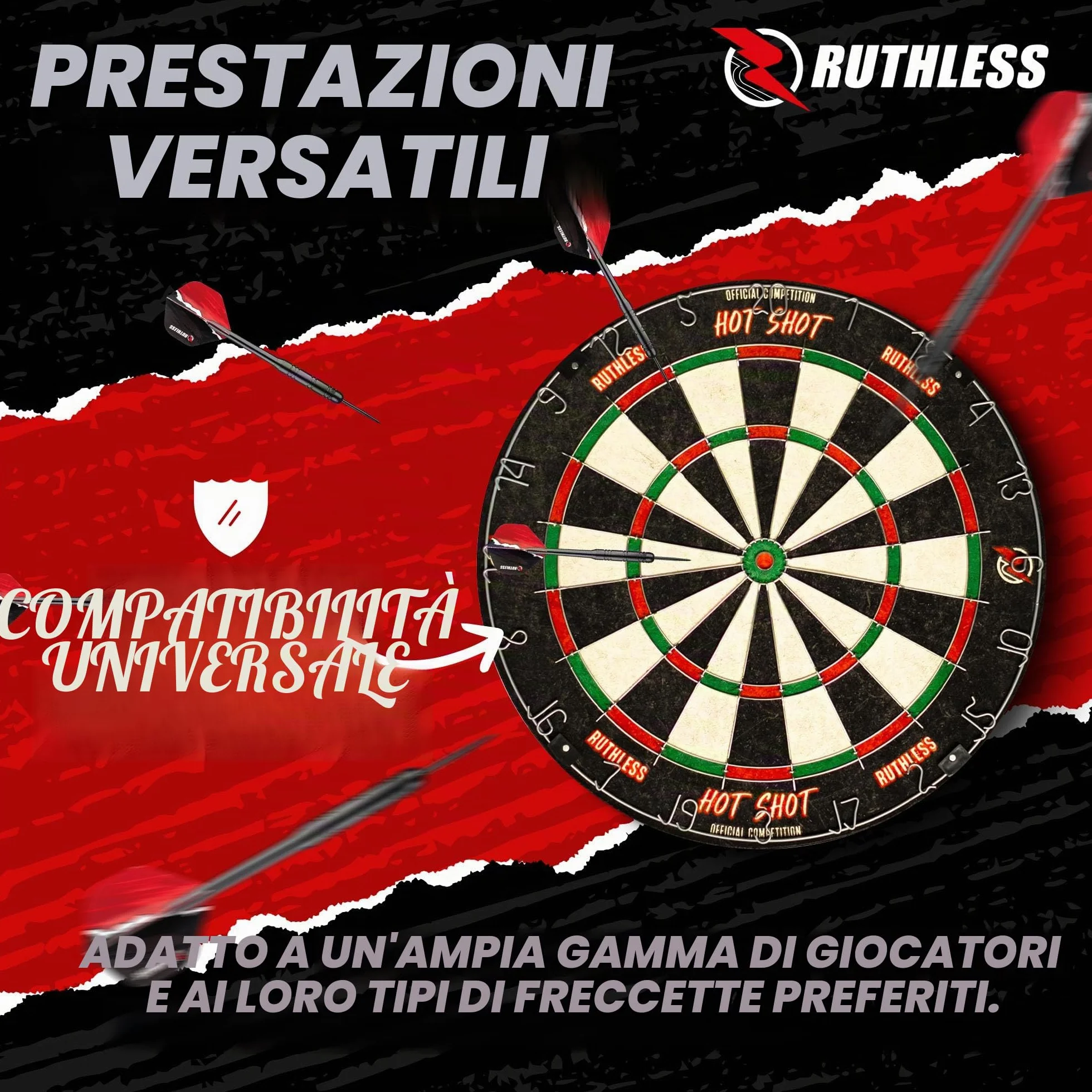 Ruthless Hot Shot Set di freccette Endurance in sisal con 2 set punta in acciaio