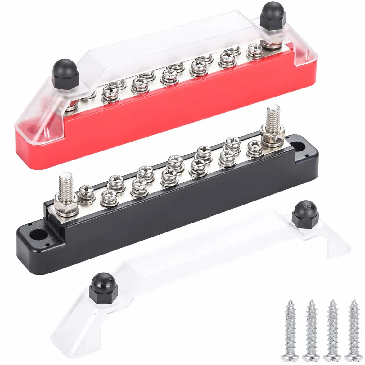 Greluma Blocco di distribuzione dell'alimentazione 12V con 2 prigionieri terminali da 1/4" (M6) e 12 viti terminali M4,morsettiera per barra bus,barra del bus positiva/negativa per barca autoveicoli