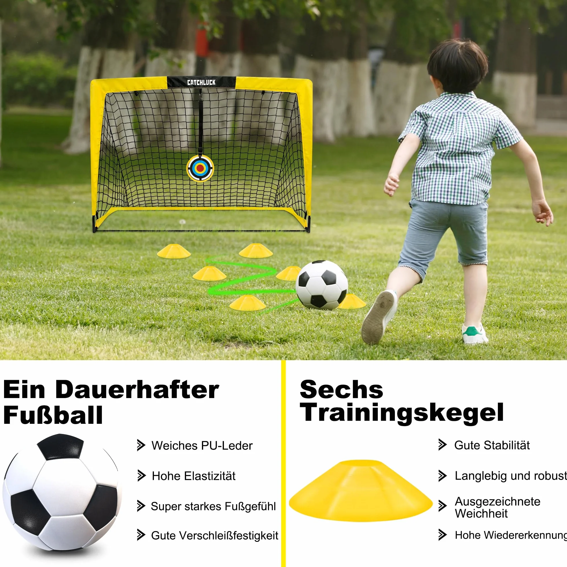 Set di 2 porte da calcio per giardino con coni, chiodi a U e borsa