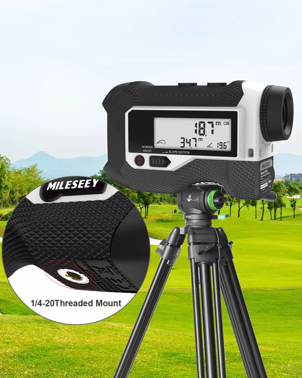 MiLESEEY PF3S Telemetro Golf/Caccia Da 800M con Display LCD Telemetri da Golf, con Interruttore di Inclinazione, Blocco Bandiera e Vibrazione, Precisione ± 0,5M, Montaggio su Treppiede