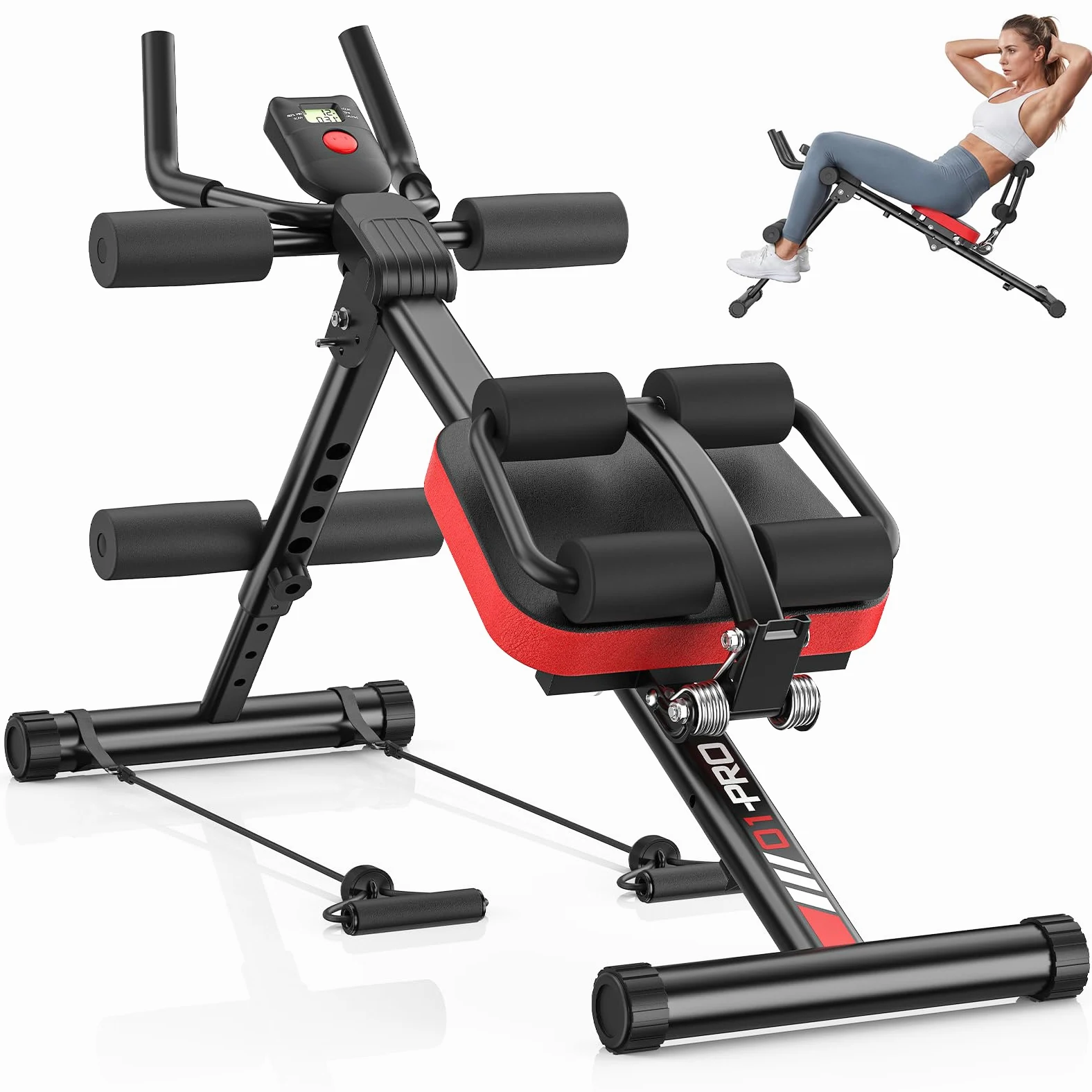 Dskeuzeew Allenatore Addominale Regolabile per Palestra Domestica, Macchina per Addominali con Schermo LCD e Fasce di Resistenza, Attrezzo Addominale Pieghevole, Portata Massima 150 kg