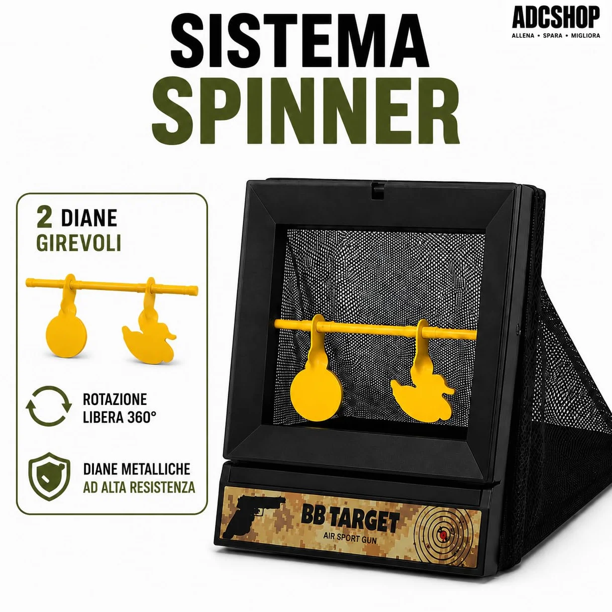 Airsoft Set di bersagli con rete cattura balines - 2 modalità - Include 100 bersagli extra 17x17 cm
