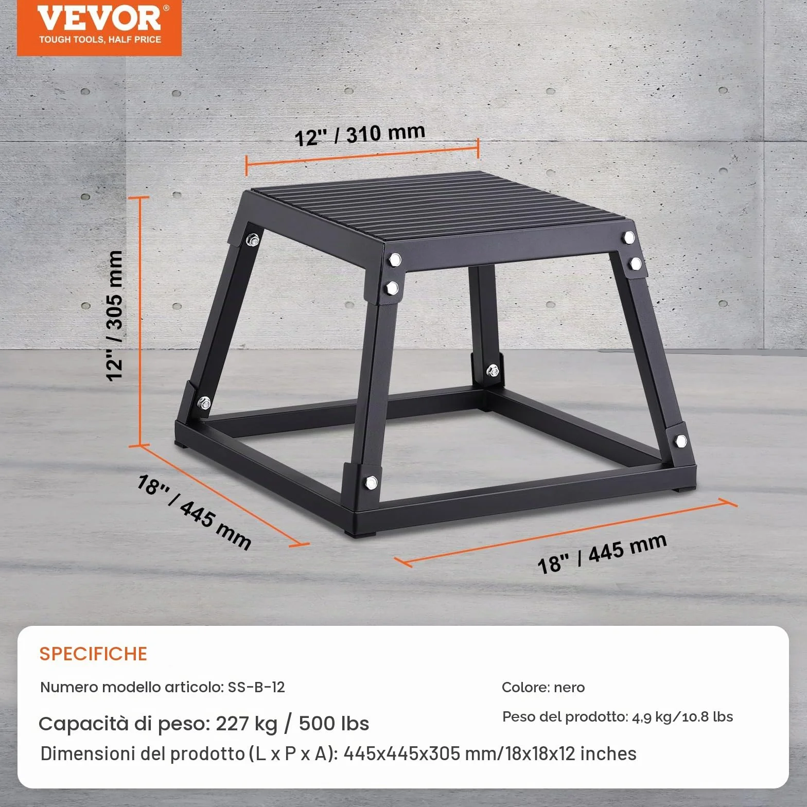 VEVOR Box Pliometrico 305mm Piattaforma Pliometrica Carico 227 kg Jump Box Allenamento Fitness Crossfit