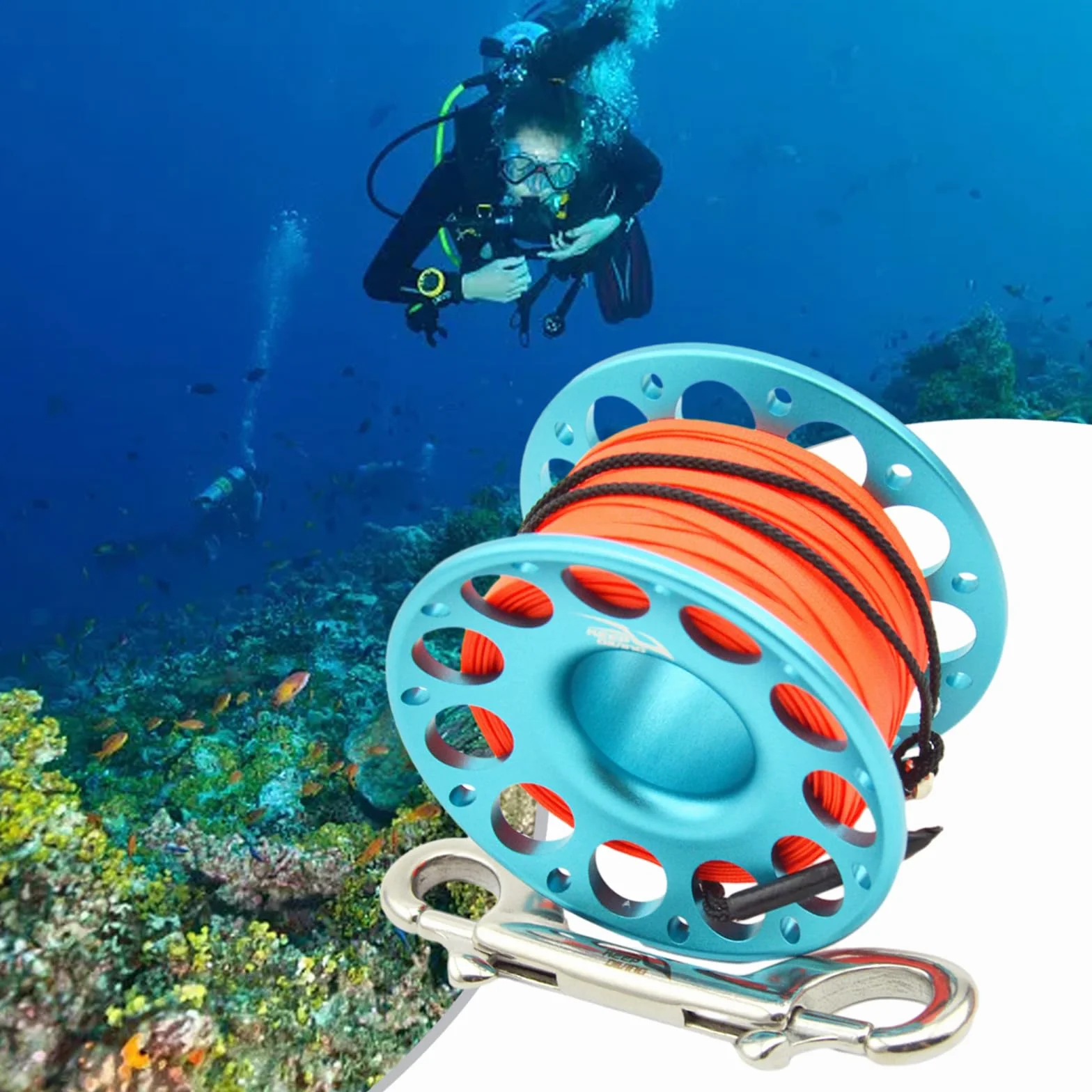 Mulinello per immersioni subacquee in lega di alluminio 30 m bobina da dito ad alta visibilità