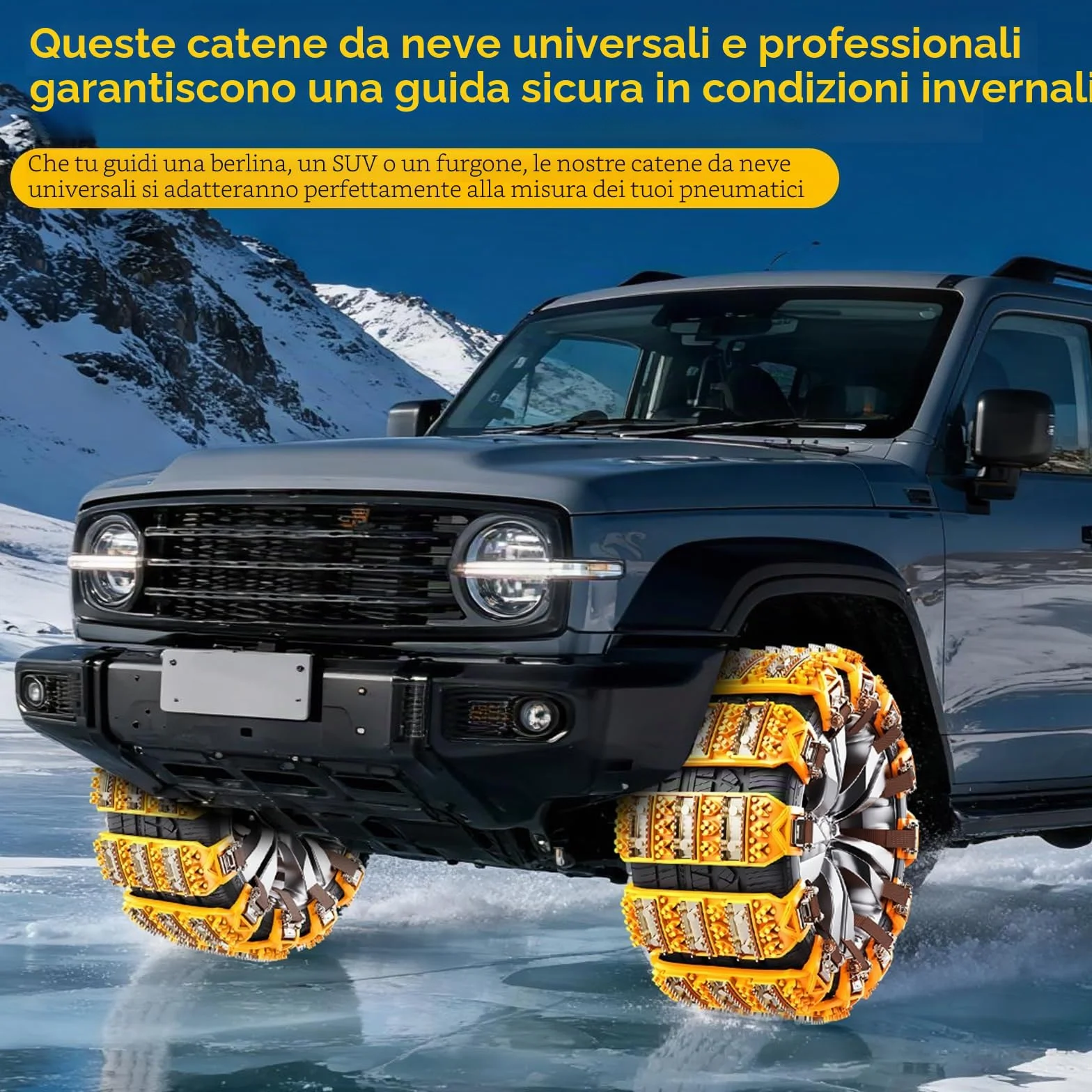 Catene da neve Oziral 8 pezzi regolabili per pneumatici 165-255 mm antiscivolo chiodate Giallo