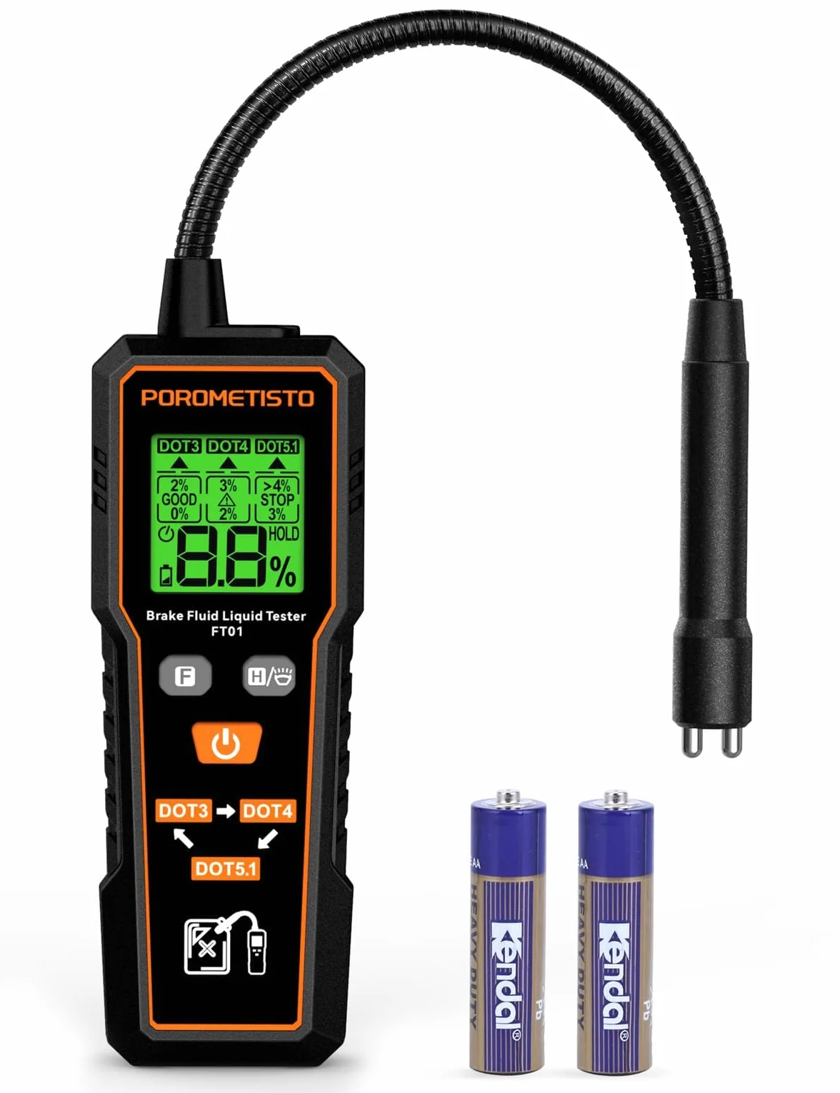 FT01 Tester per Liquido Freni Professionale con Sonda Anticorrosione e Sensibile per DOT3 DOT4 DOT5.1, Display LCD con Retroilluminazione, Tester Liquido Freni Professionale