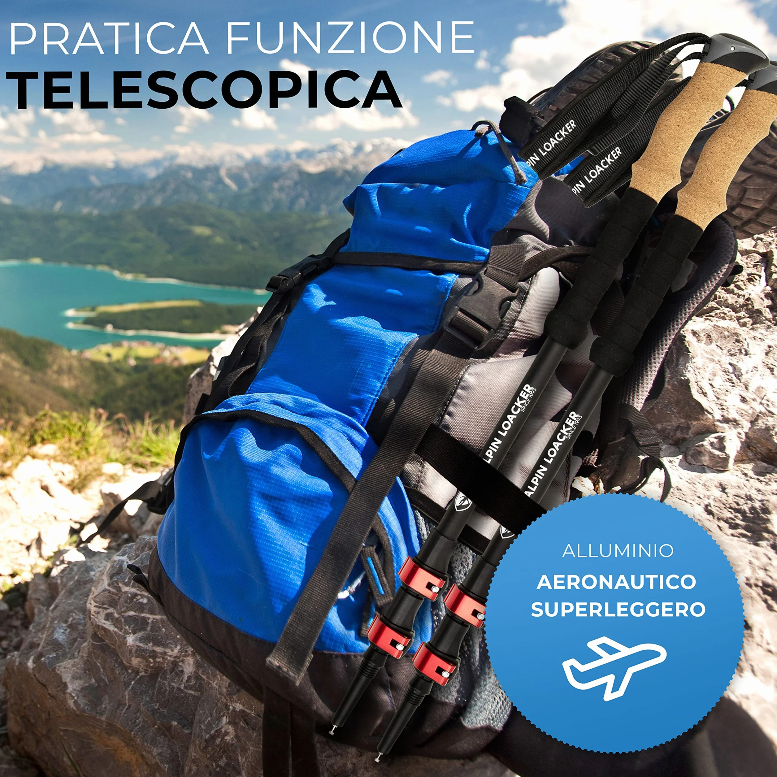 Alpin Loacker Bastoni da Trekking Telescopici Nordic Walking Alluminio Carbonio Donna Uomo