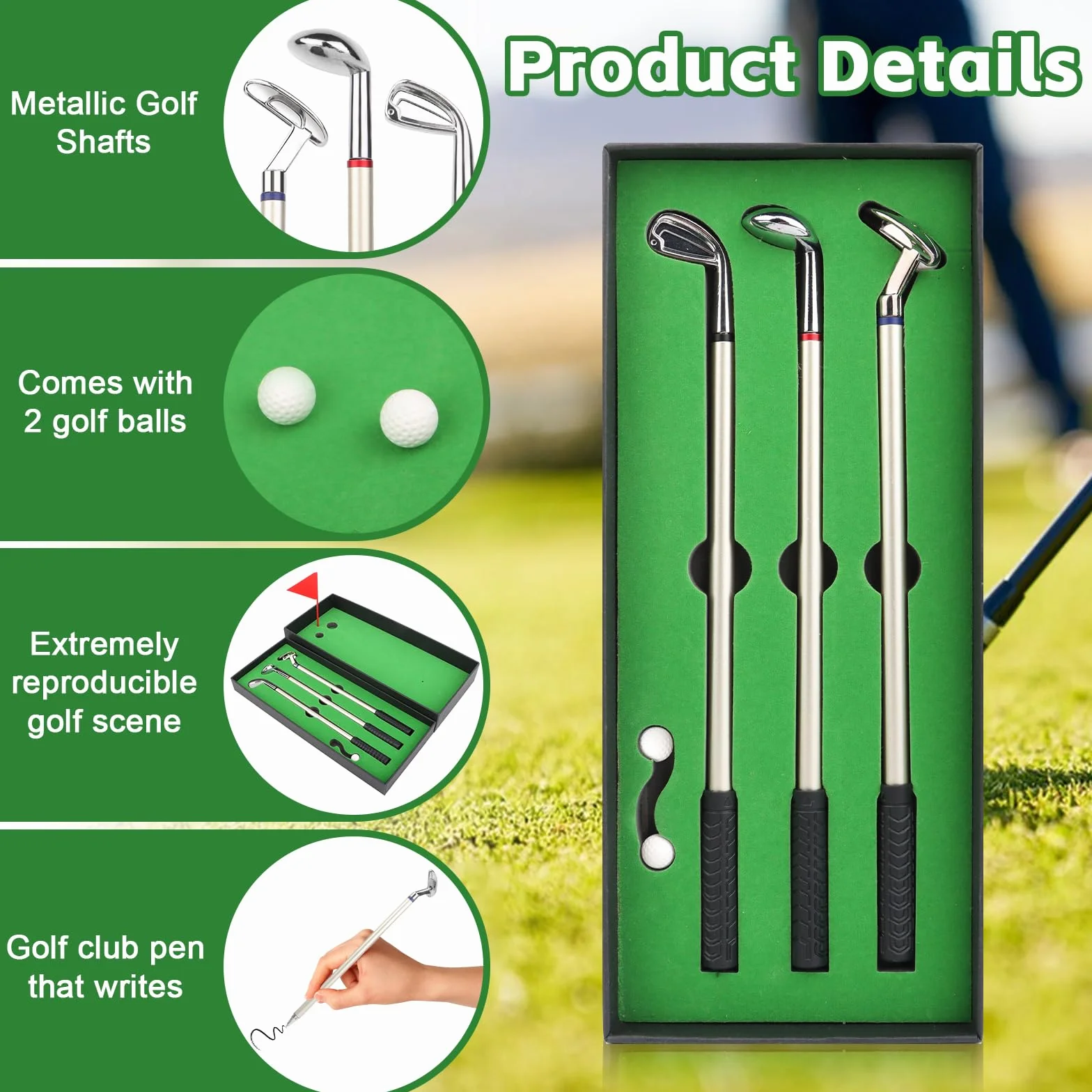 Zestaw 3 Penne per Mazze da Golf in Metallo, Set Regalo da Golf con Palline e Bandierina