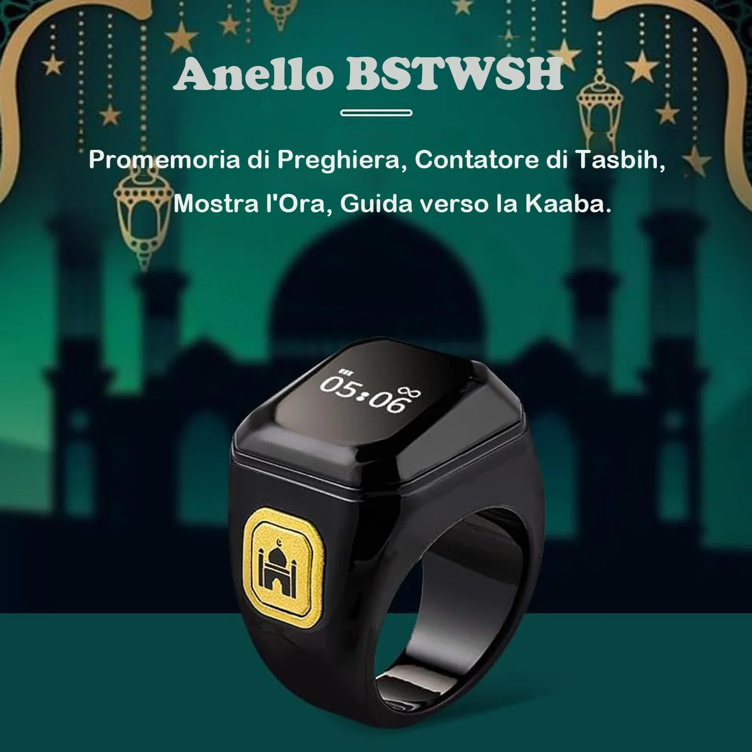 Tasbih Smart Tally Anelli 22 mm Ricaricabile Contatore Preghiera Display OLED Nero