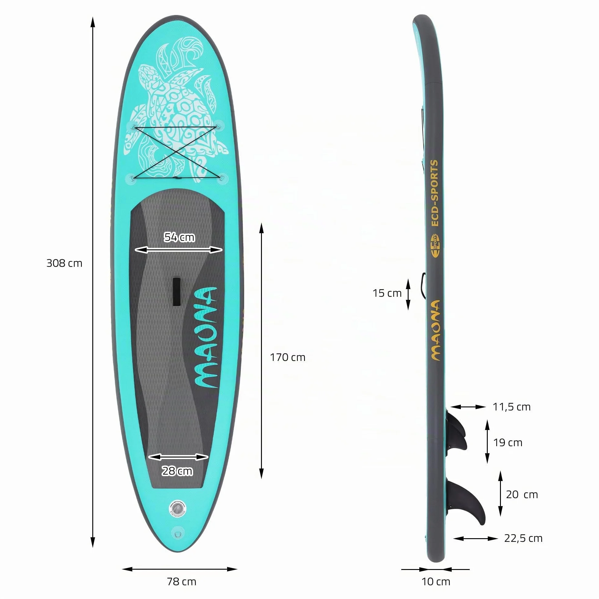 ECD Germany Stand Up Surf Paddle Board Gonfiabile 305 cm PVC 120 kg Tavola da Surf Pagaia Borsa Pompa