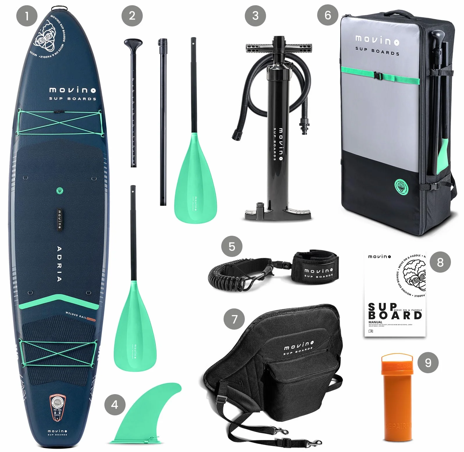 Movino Tavola SUP Gonfiabile per Adulti - 2in1 SUP Kayak - fino a 165 kg - con Pagaia - 350 x 83 x 15 cm - Stand Up Paddleboard Adria