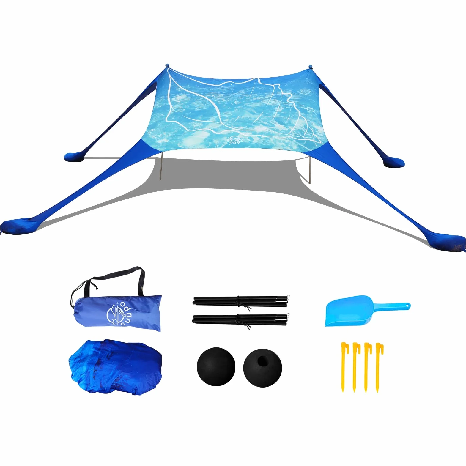 Tenda da spiaggia Pop Up 160 x 200 cm stampa 3D piccola protezione solare UPF50, per esterni, cortile, spiaggia, campeggio, con aste di stabilitàConchiglia blu