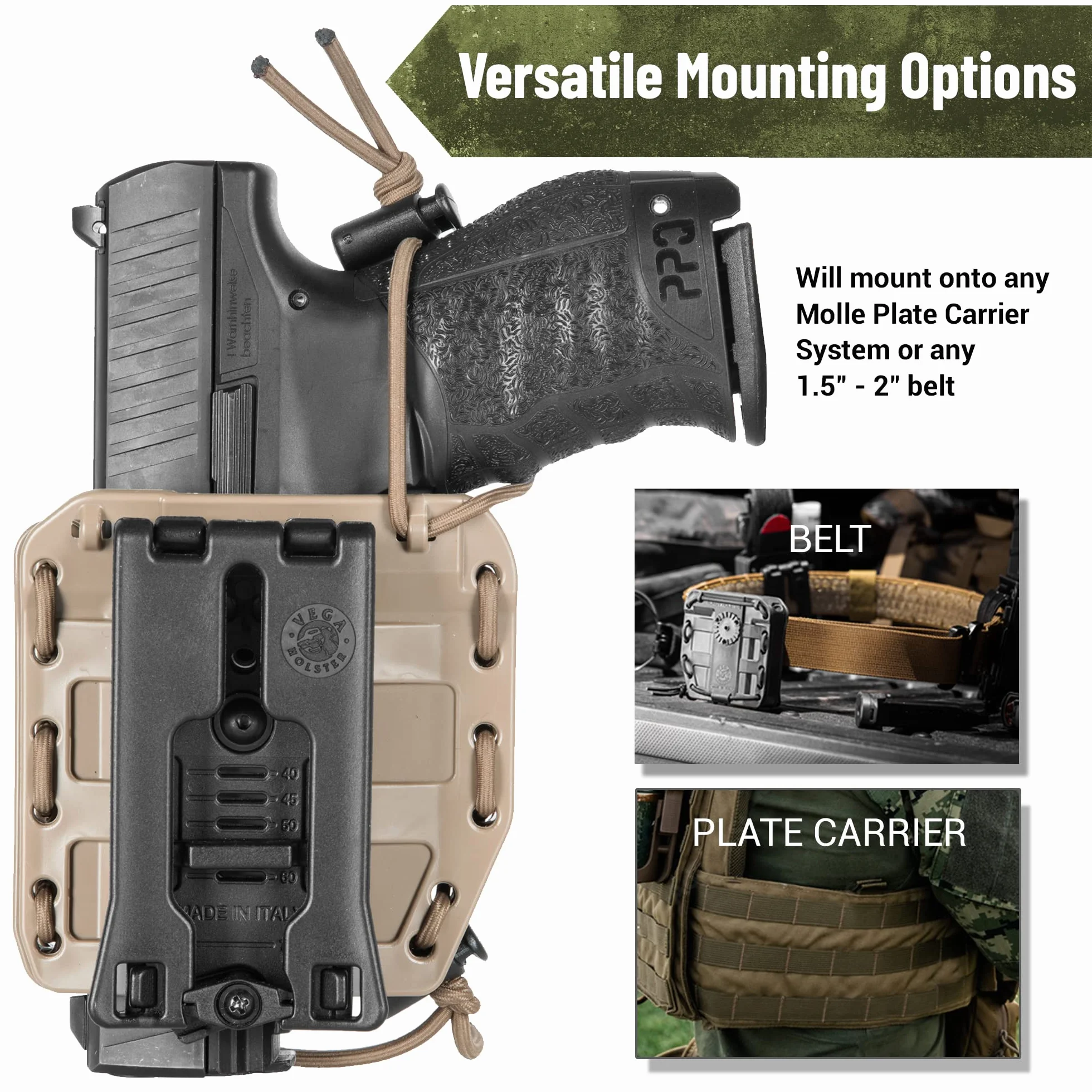 VEGA HOLSTER Fondina Vega in polimero 8BL00 per Beretta 92 linea Bungy, Coyote Tan