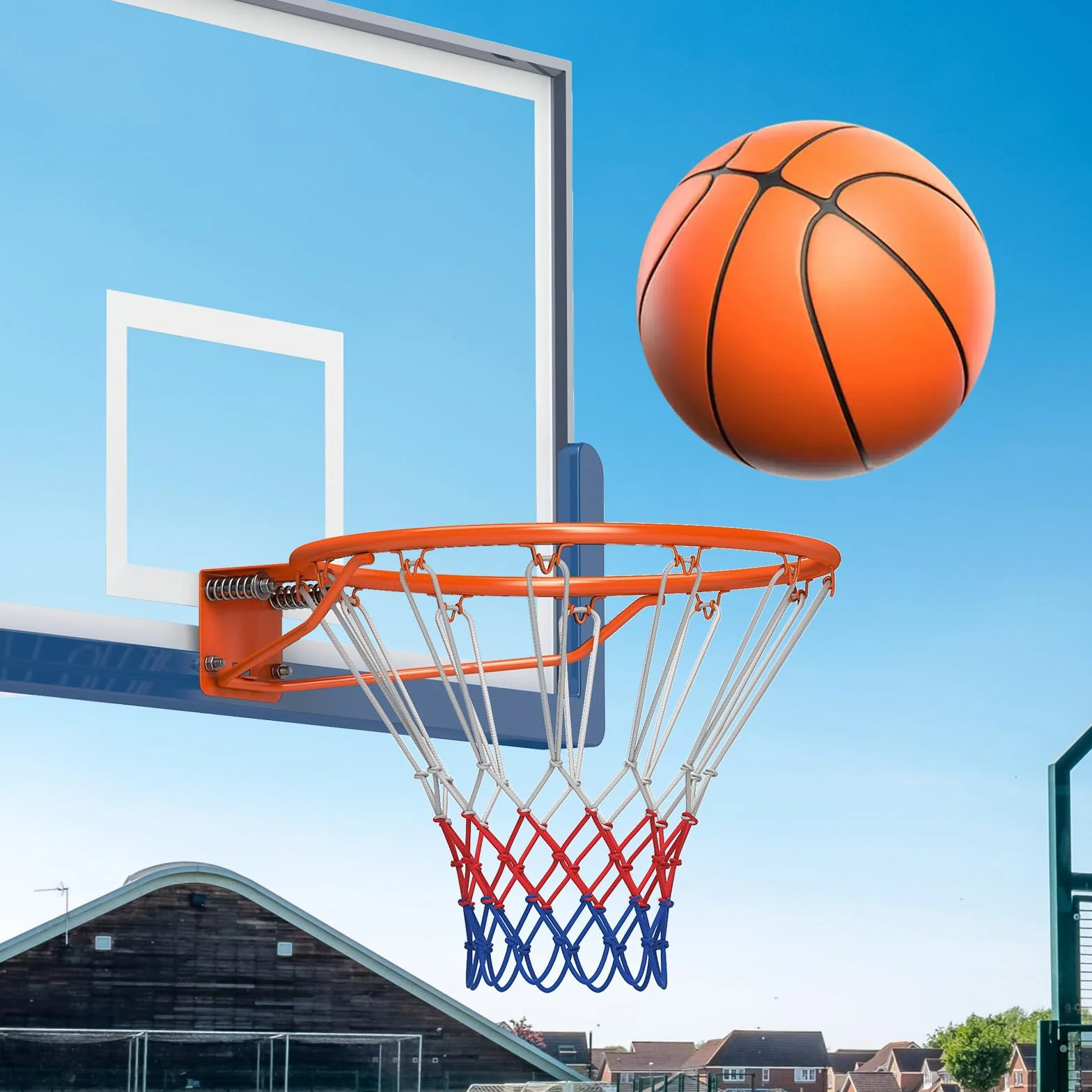 COSTWAY Canestro da Basket a Parete 45 cm, Anello Pallacanestro Muro Doppia Molla, Rete Resistente