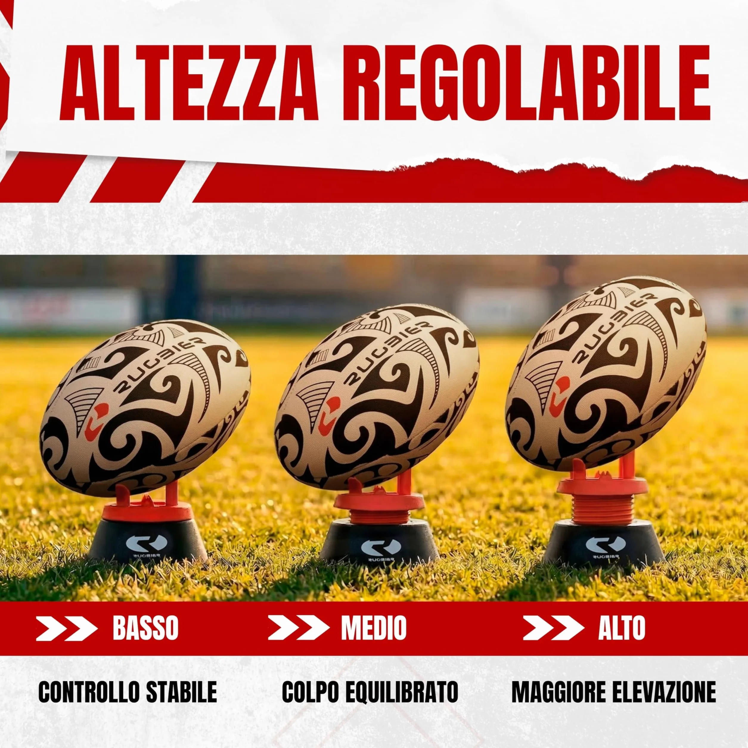 Tee da Rugby Regolabile Professionale Rosso/Nero – Supporto Calci Altezza Regolabile per Allenamento e Partita