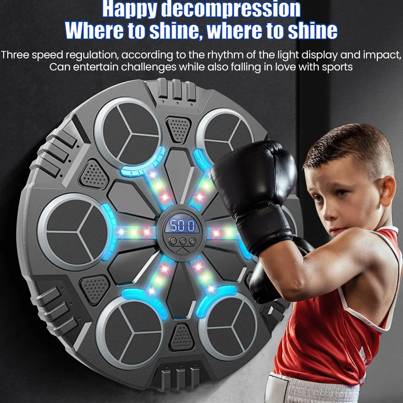 Eznaobo Macchina da boxe musicale, da parete, con guantoni da boxe, 3 velocità e luce LED, Bluetooth Smart Music Boxing Machine, macchina da boxe per bambini e adulti