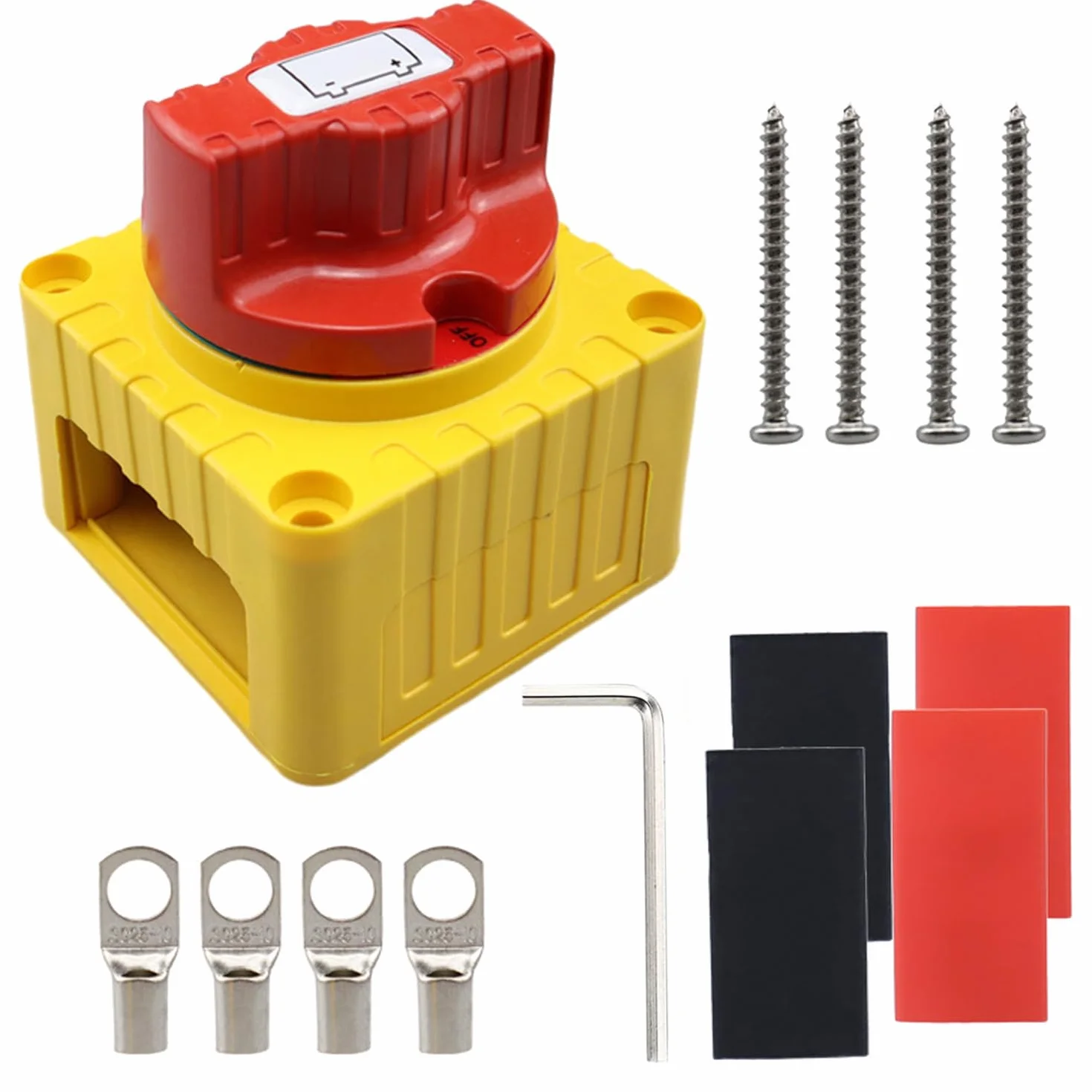 Greluma 1PC Interruttore staccabatteria DC 12-48V,interruttore isolatore batteria 300A,interruttore di interruzione alimentazione batteria per nautica,barca,camper,camper,camion,colore rosso e giallo