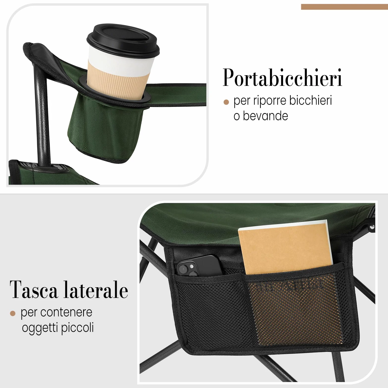 WOLTU Set di 2 Sedie da Campeggio Portatile Reclinabile con Poggiapiedi e Borsa da Trasporto, Verde