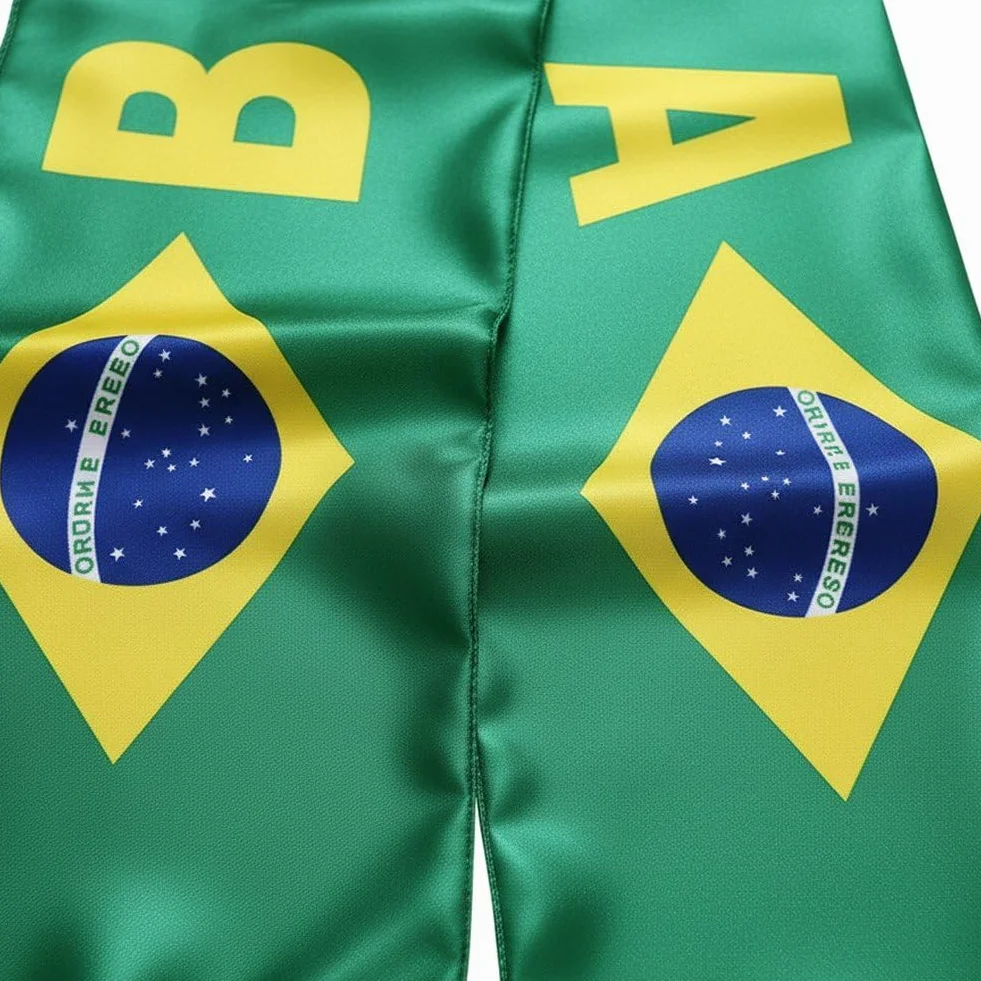 Sciarpa Calcio Brasiliana Verde Gialla Bandiera Brasile Raso