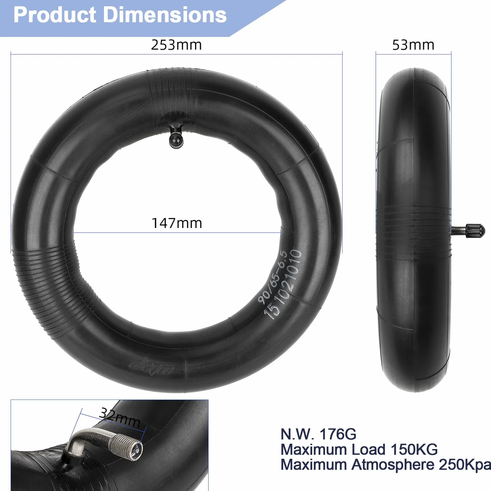 TREFAN Camera d'Aria Addensata 11 Pollici per Dualtron Ultra Monopattino Elettrico Gomma di Ricambio 110/50-6.5 110/90-6.5 2 PZ