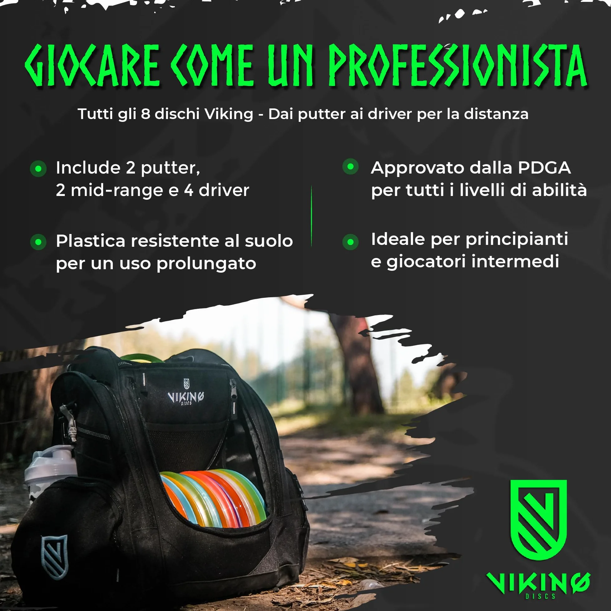Viking Discs Ground Disc Golf Set 8 Dischi Frisbee Putter Mid-Range Fairway Driver Distance Driver