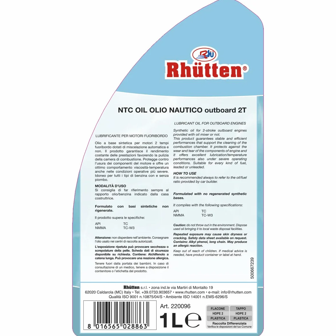 Olio Nautico Outboard Lubrificante Motori 2 Tempi Fuoribordo 1L