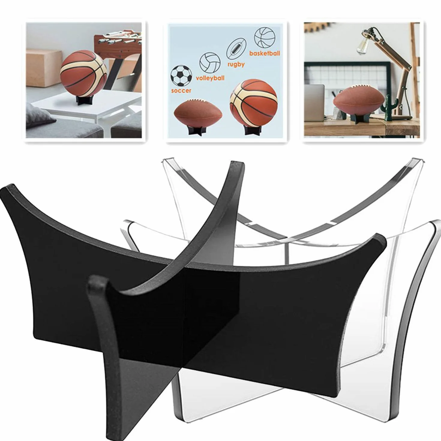Espositore Palloni 4 Pezzi Base Acrilico Trasparente per Pallone da Calcio Pallavolo