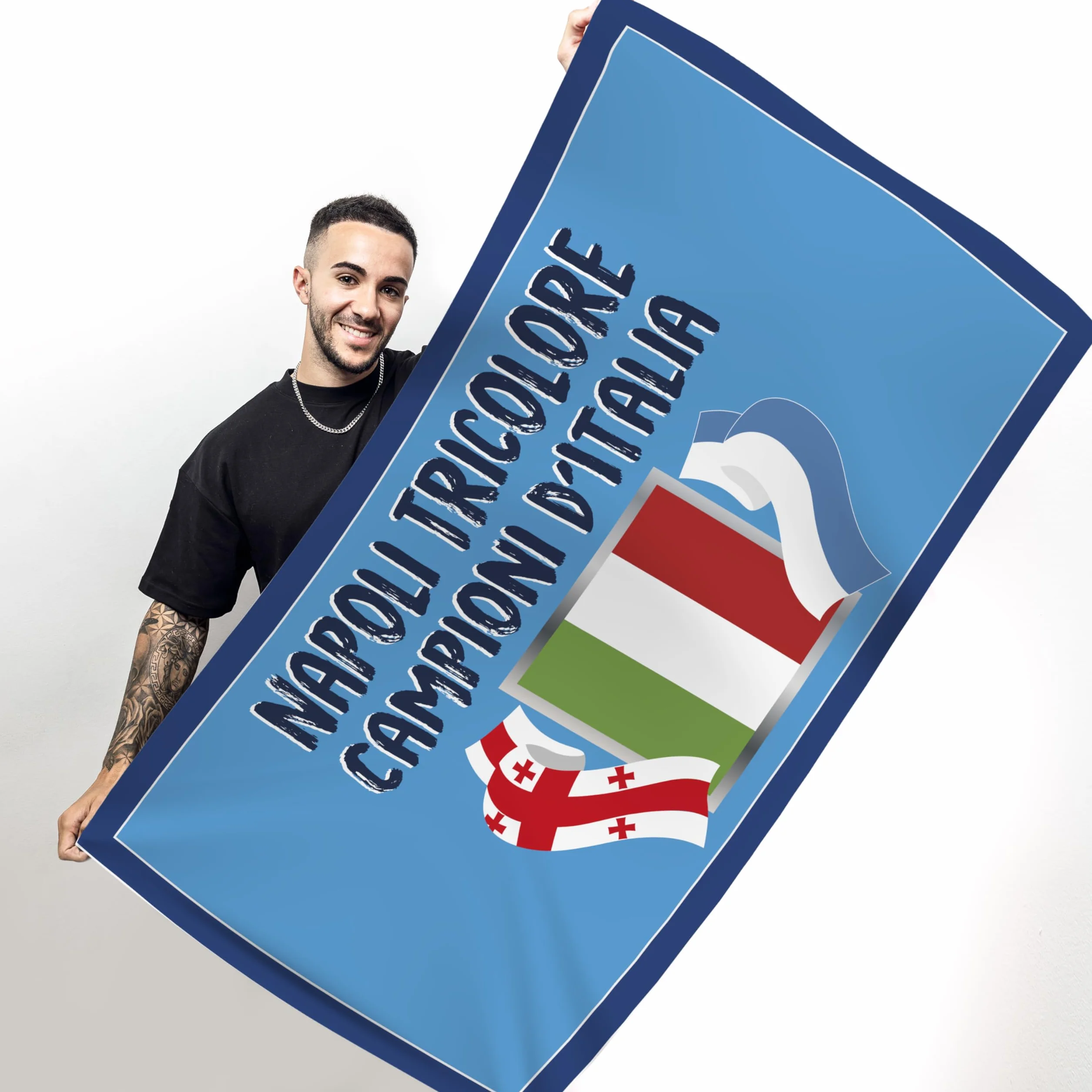 Bandiera Popolo di Napoli 2025 90x150 cm Gadget 4° Tricolore Regalo Tifoso Calcio