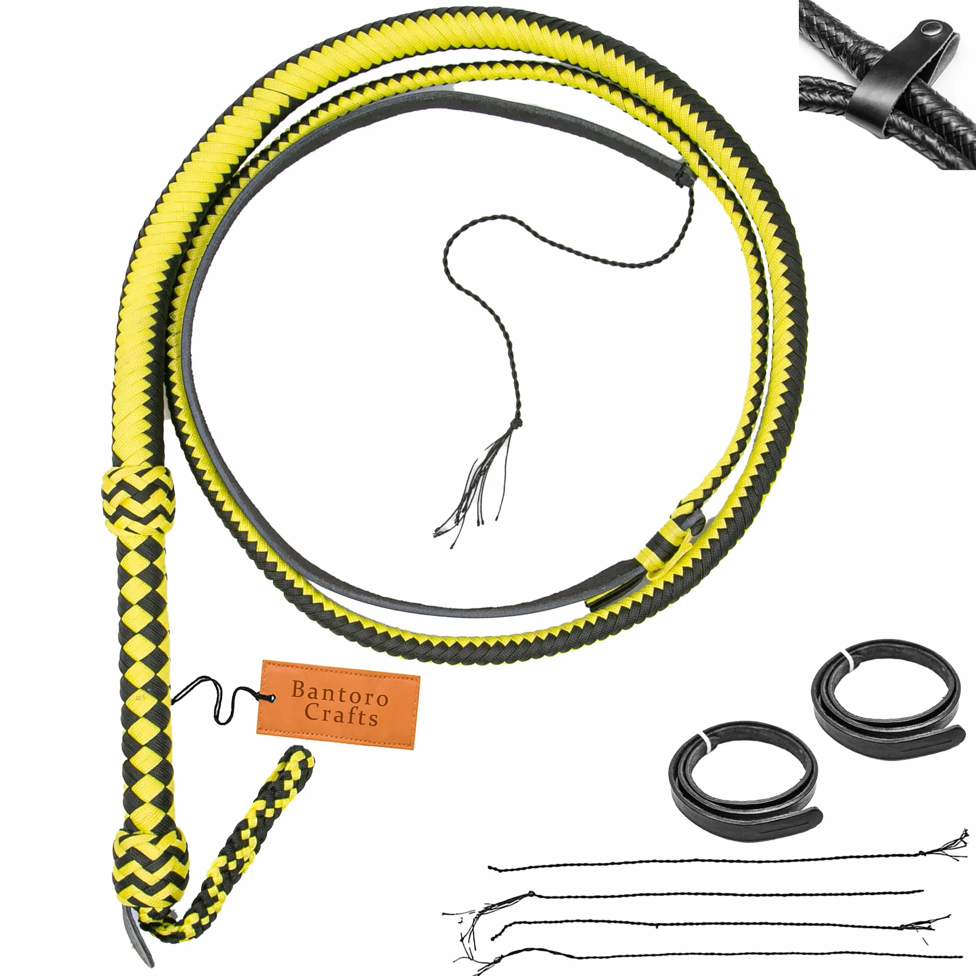 Nero e Giallo Paracord/Frusta in Nylon Frusta 16 trecce Fili Intrecciatura in Pelle Pancia e Rinforzo in Pelle all'Interno Frusta rumorosa Che schiocca