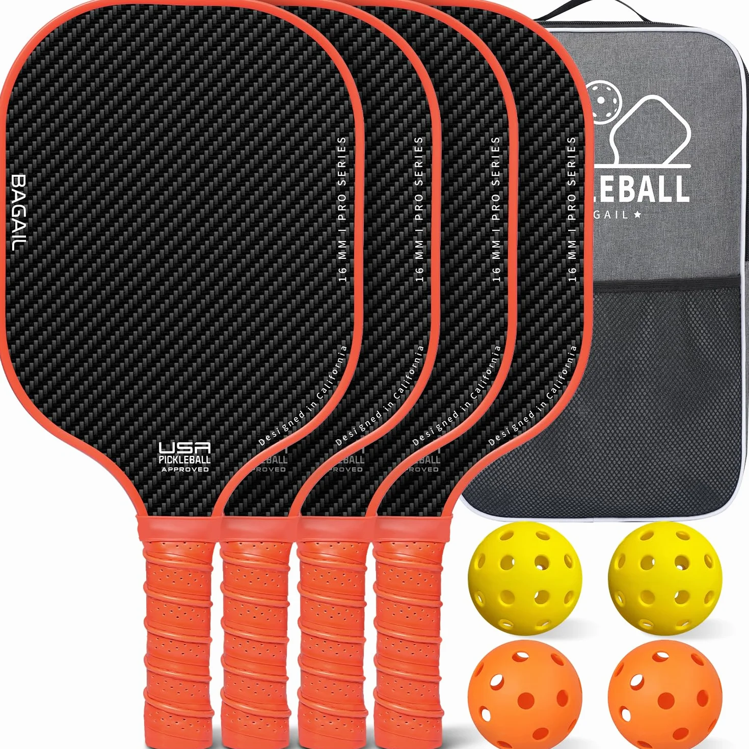 BAGAIL Set di racchette da pickleball con 4 palline, leggere, assorbimento urti, ergonomiche
