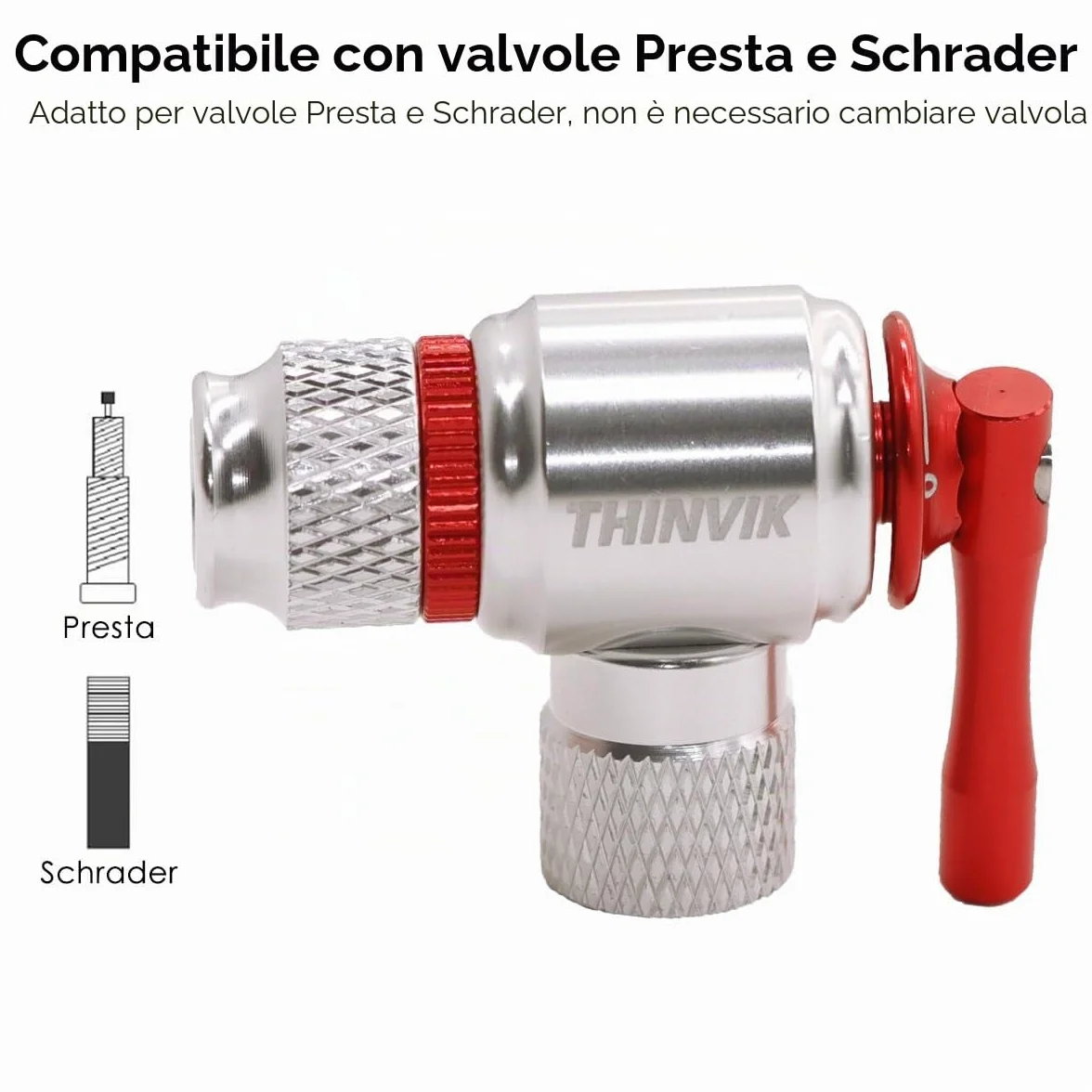Thinvik Kit di gonfiaggio a CO2 per pneumatici bici Presta Schrader pompa portatile