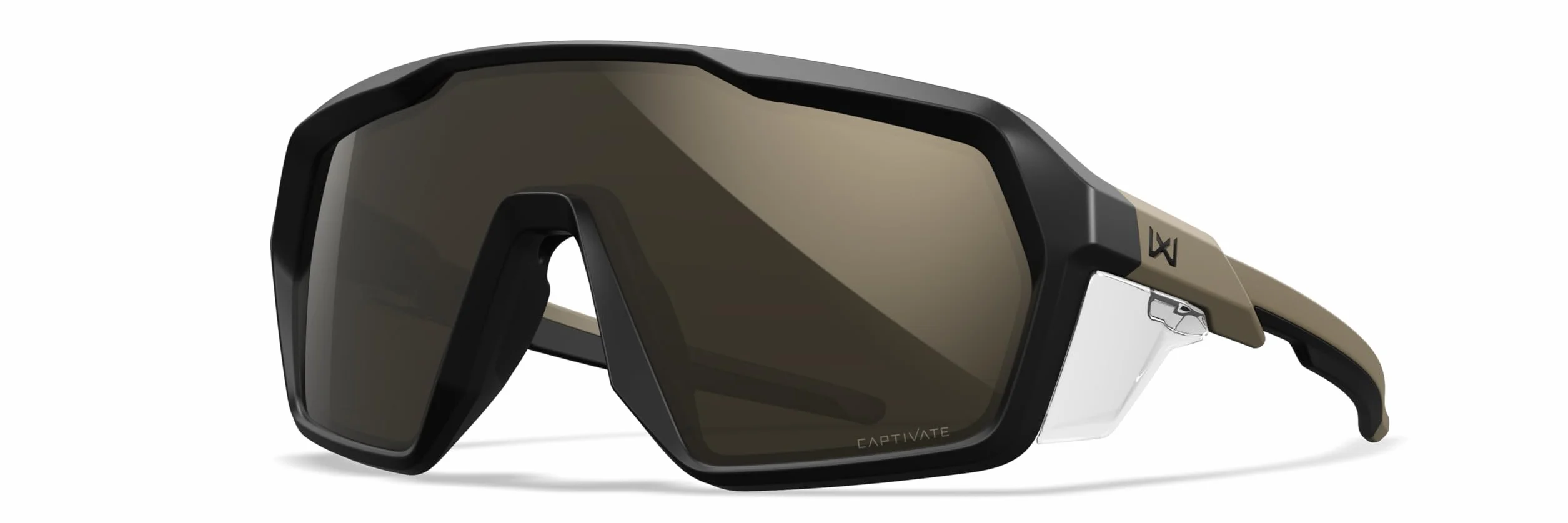 Wiley X Citadel Shield okulary przeciwsłoneczne ochronne UV tarcze strzeleckie wędkarskie rowerowe czarno-oprawione brązowe soczewki lustrzane tungstenowe