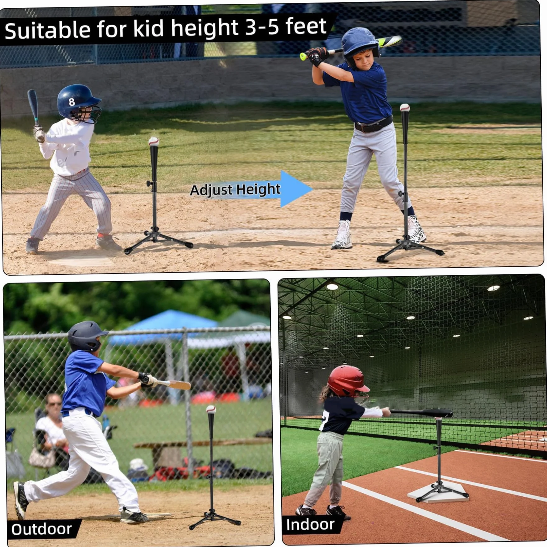 Maglietta da baseball per bambini, treppiede portatile e stabile regolabile da 21 a 30 pollici, per allenamento e battuta, con borsa per il trasporto. Magliette da baseball per bambini. Maglietta