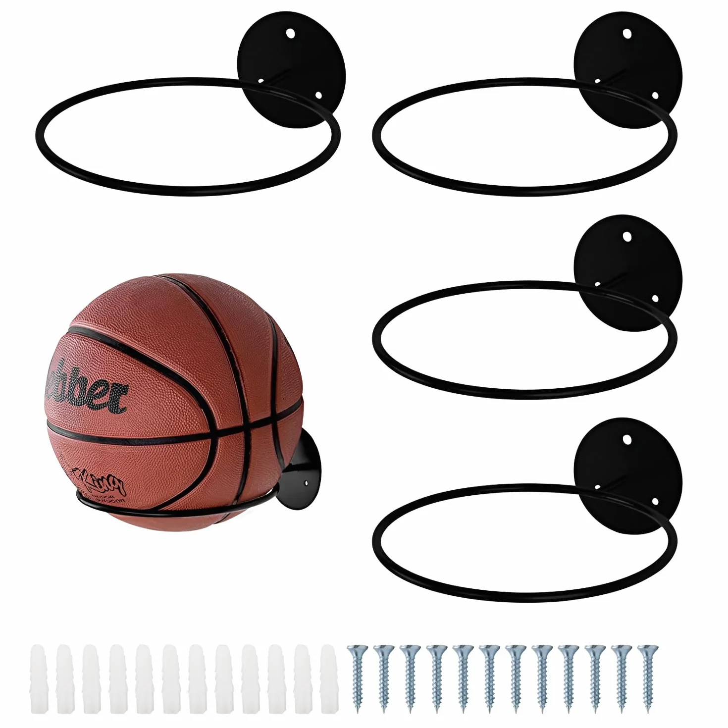 Porta Palloni Da Muro In Metallo 4 Pezzi per Pallacanestro, Calcio, Pallavolo, Rugby con 12 Viti