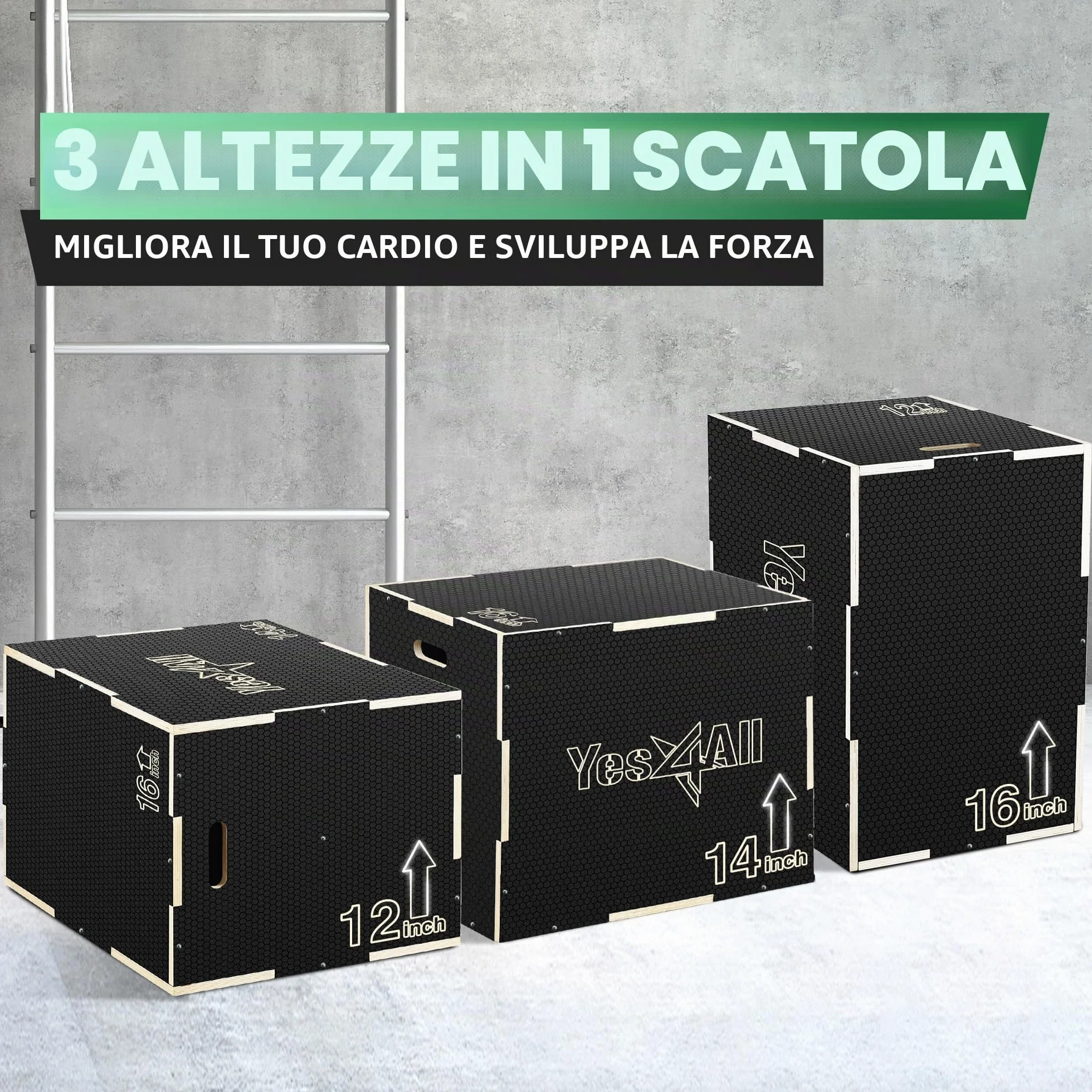 Yes4All Scatola Plyo 3 in 1 in legno antiscivolo, scatola pliometrica per palestra