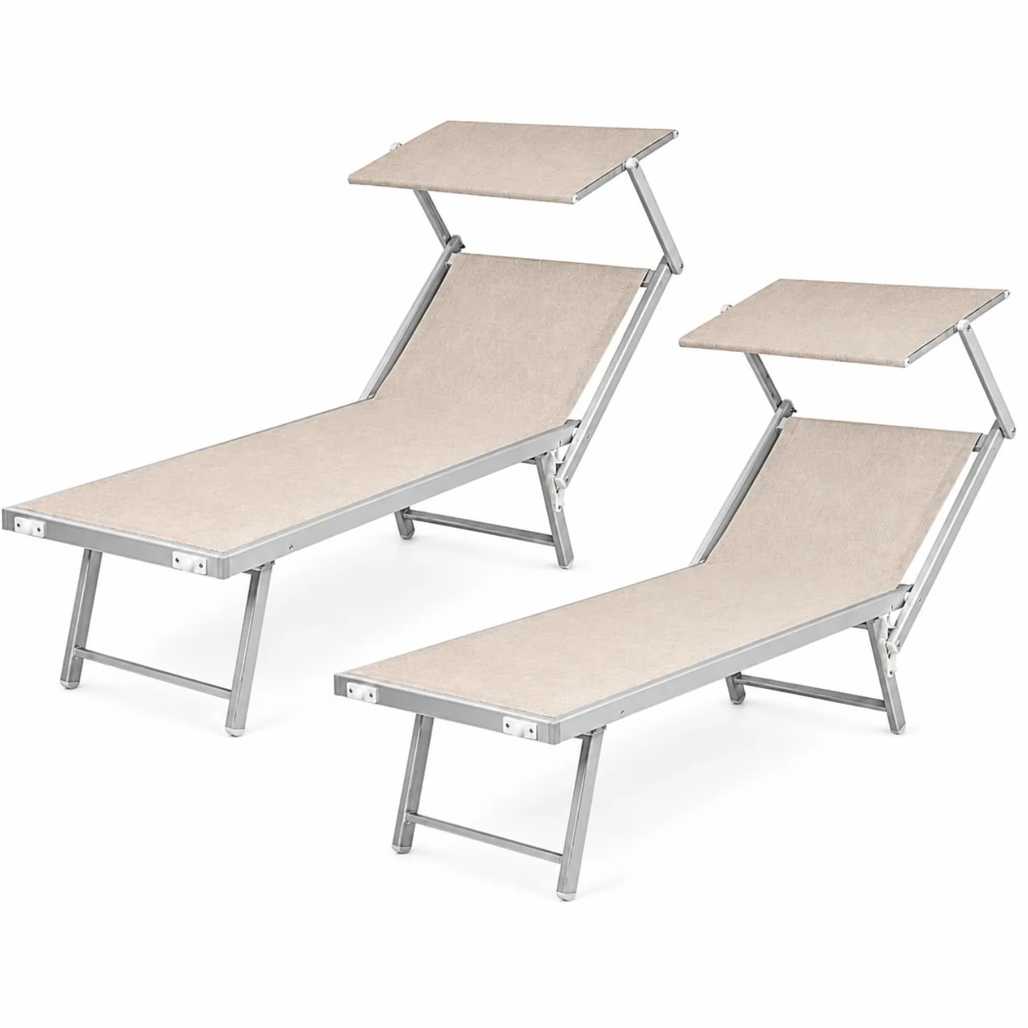 PALUPLUS 2 Lettini Prendisole in Alluminio 186x61x40 cm Textilene con Tetto Parasole e Schienale Regolabile Portata 150Kg
