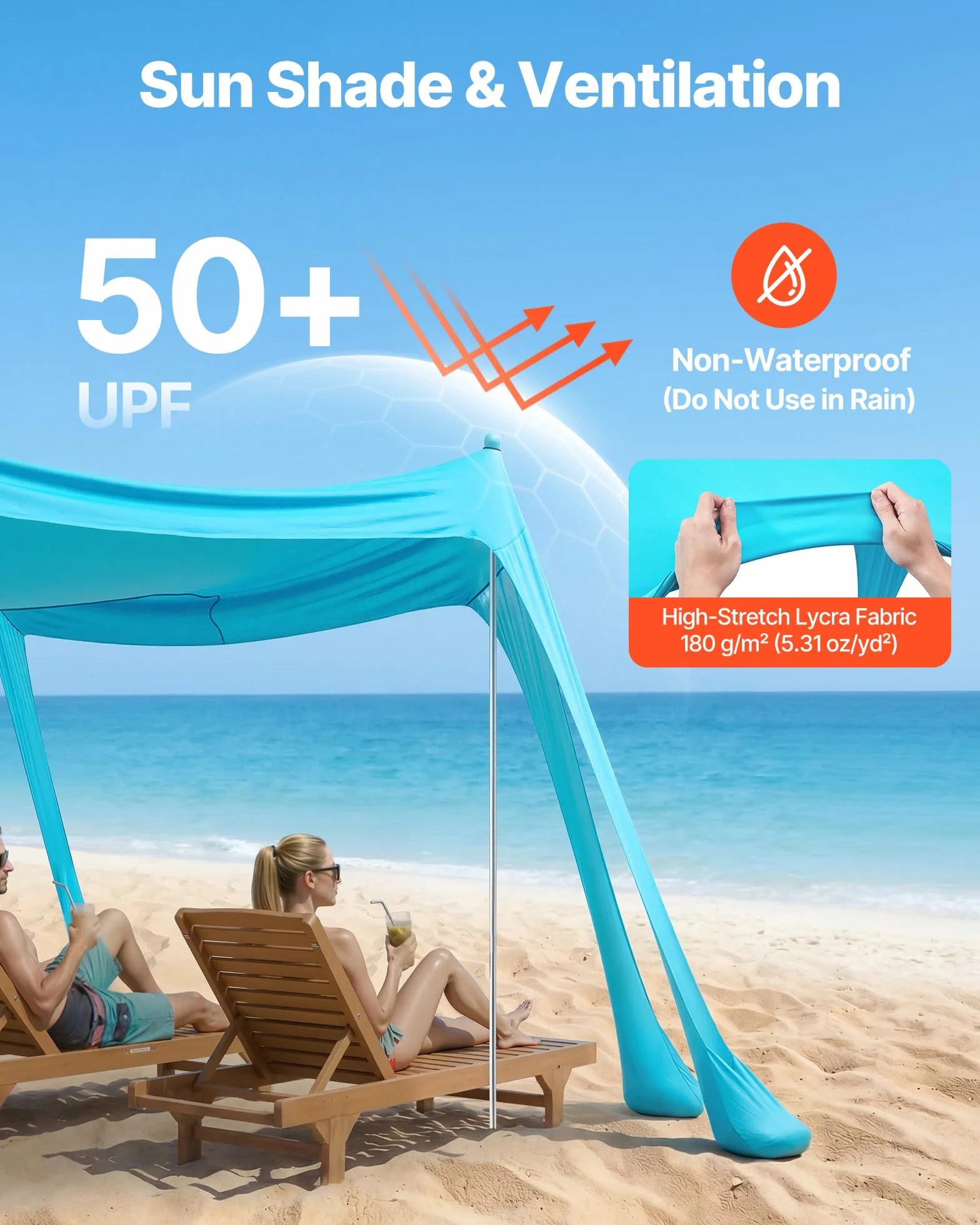 VEVOR Tenda da Sole Portatile da Spiaggia Parasole Portatile da Spiaggia Protezione Solare UPF 50+ Capienza ca. 4-7 Persone, Parasole con Pali di Supporto Sacchi di Sabbia per Viaggio Campeggio, Verde