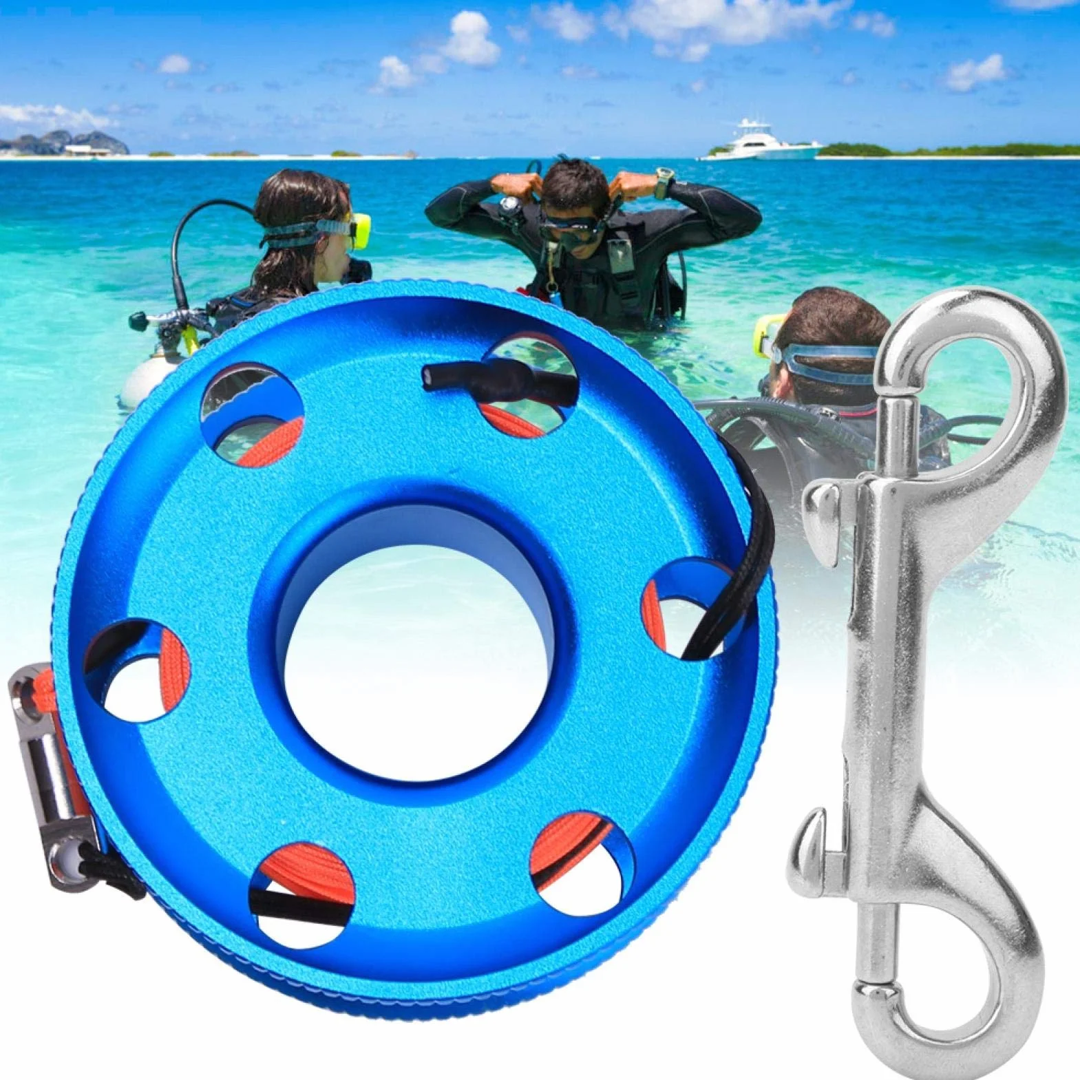 Bobina da immersione in acciaio inox arancione fluo 50 m per snorkeling subacqueo