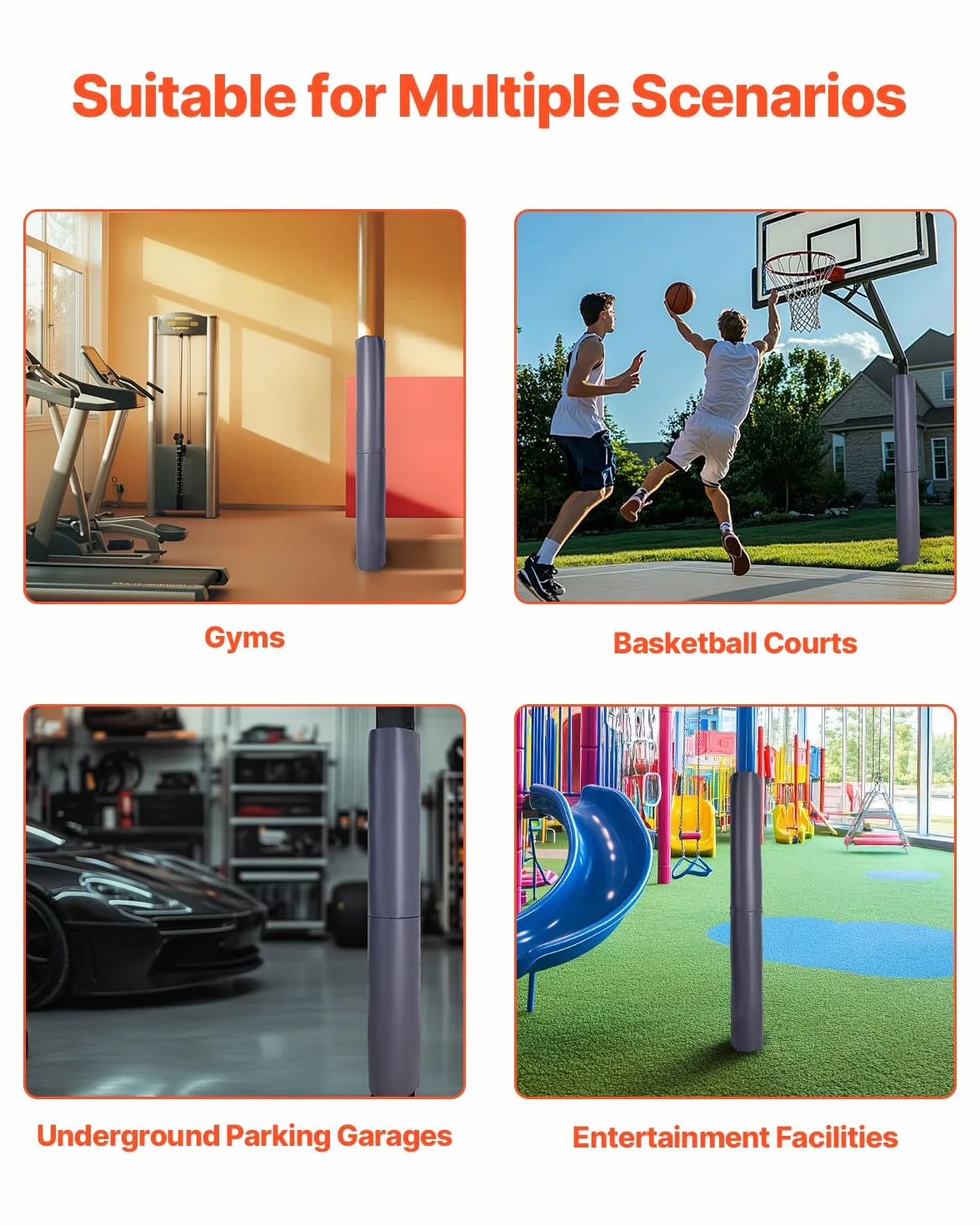 VEVOR Imbottitura per Palo da Basket Altezza 180 cm, Quadrate 40x40-115x115 mm, Tonde 50-160 mm, Cuscinetto Protettivo Grigio