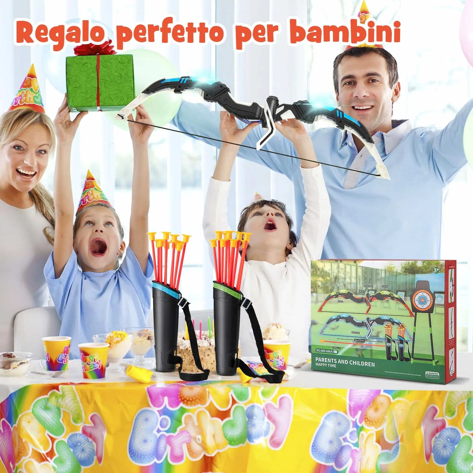 COSTWAY Set di 2 Archi e Frecce LED per Bambini con 20 Frecce a Ventosa