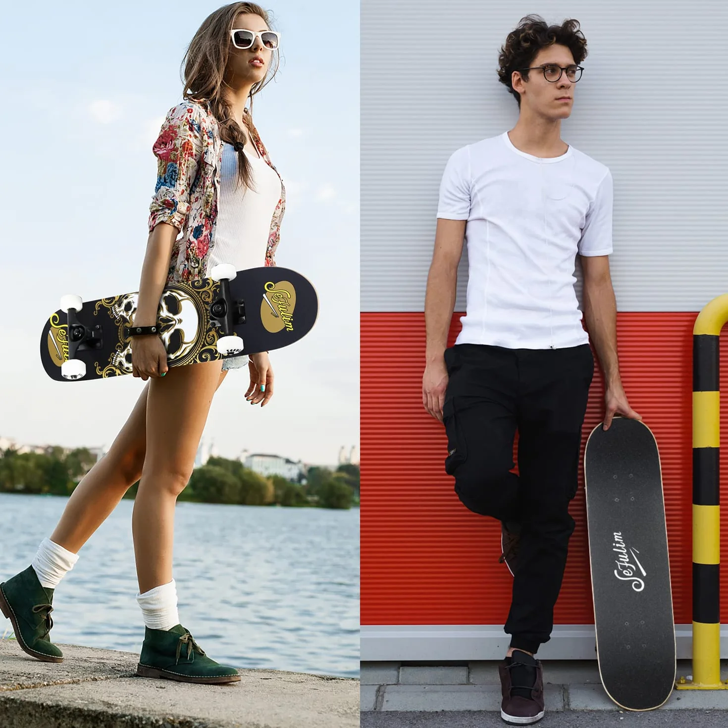 31 x 8 Pollici Skateboard Completo 7 Strati Acero Canadese Double Kick Deck concavo Skateboard per Ragazzi Ragazze Adolescenti Adulti Principianti