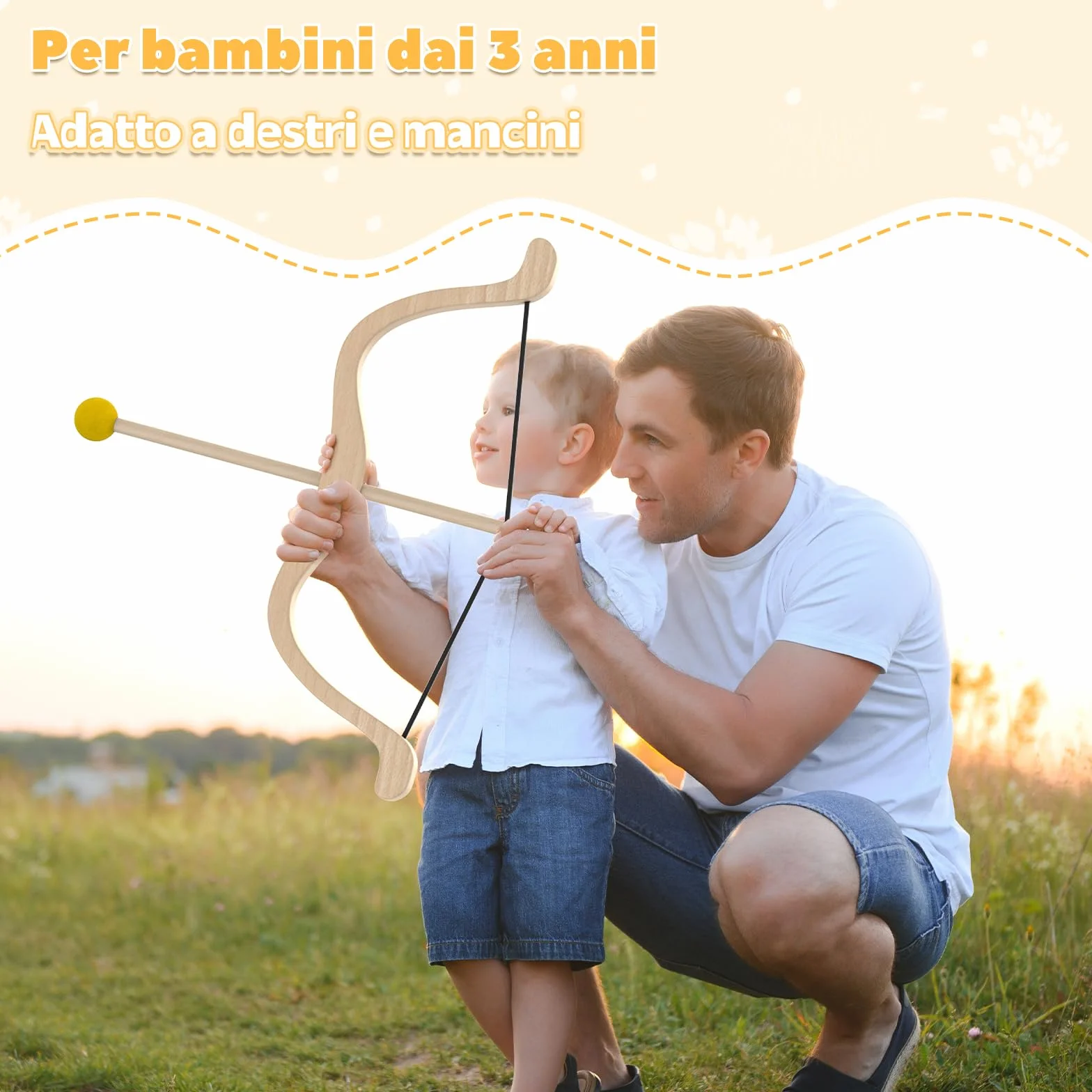 Set di Tiro con l'Arco in Legno per Bambini con 3 Frecce, 3 Bersagli e Faretra