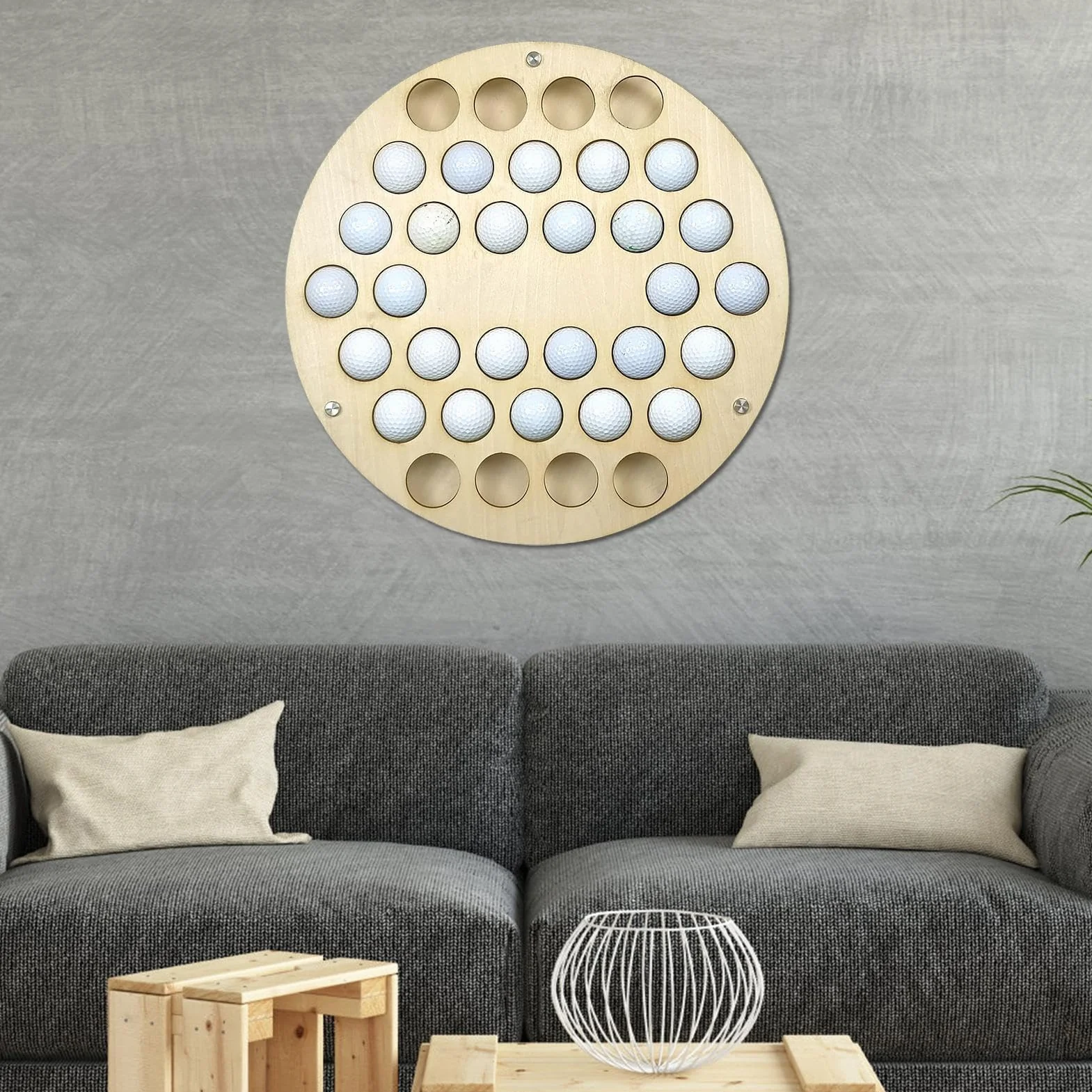 Mensola per Palline da Golf a Parete 34 Fori - Espositore in Legno per Collezione, Bar, Ufficio