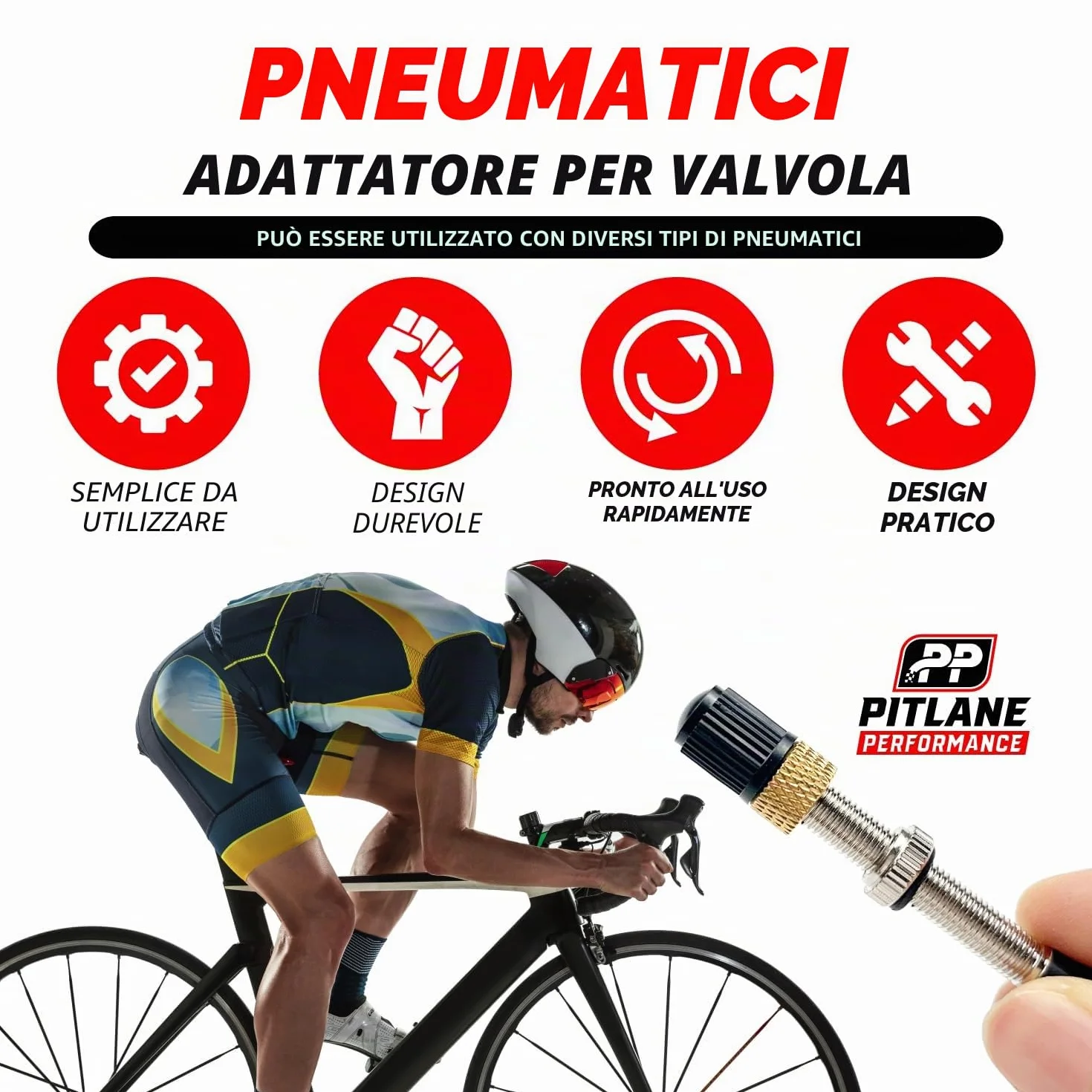 Set Adattatori Valvola Bici in Ottone per Valvole Presta e Schrader 4 Pezzi