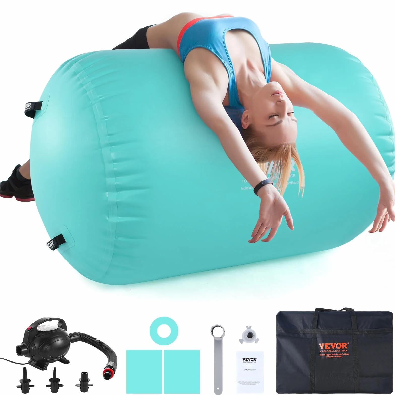 VEVOR Tappetino ad Aria, Rullo ad Aria Gonfiabile Rotondo, Canna d'Aria con Pompa Elettrica, Allenatore di piegamenti All'Indietro per Uso Domestico/Palestra/Yoga/Cheerleader/Parco/Acqua