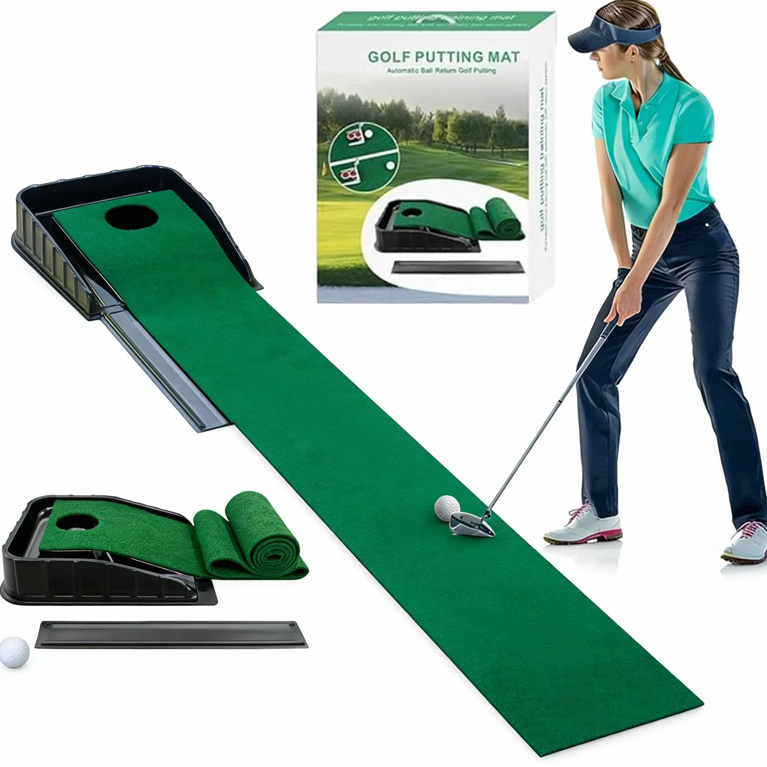 Tappetino da golf con ritorno automatico della palla 221 cm portatile per allenamento
