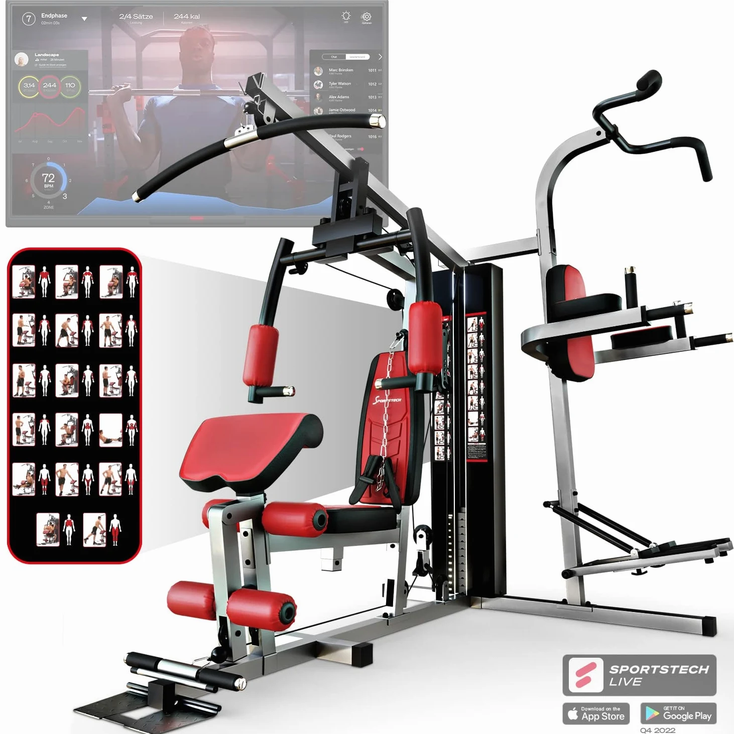 Sportstech HGX100/HGX200/HGX300 - Stazione di Forza Premium per Innumerevoli Varianti d'Allenamento, Palestra Multifunzionale per Casa con Scalatore o Pressa per Le Gambe, Realizzata in Materiale Eva