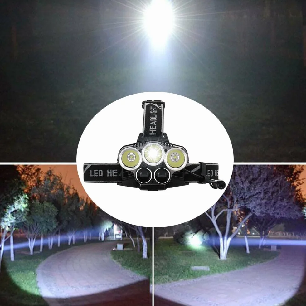 Lampada frontale a LED ricaricabile 4 modalità fascio regolabile 90° per campeggio escursionismo