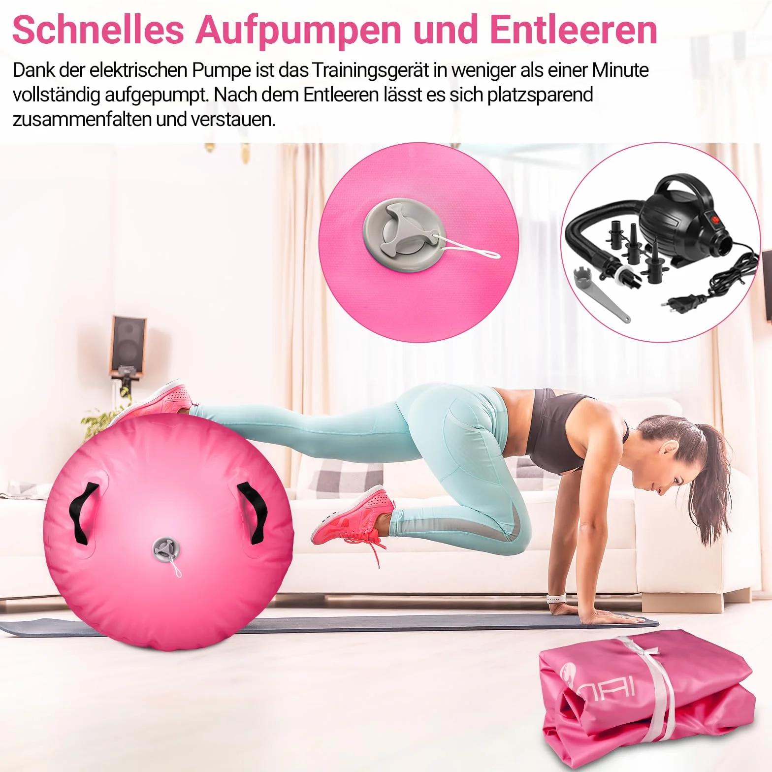 Skeufy Air Matte Track, Tappeto Gonfiabile per Ginnastica e Yoga con Pompa Elettrica, Airroll Air Rolle per Ginnastica, Tappeto da Ginnastica, Tappeto Sportivo per Casa e All'aperto'